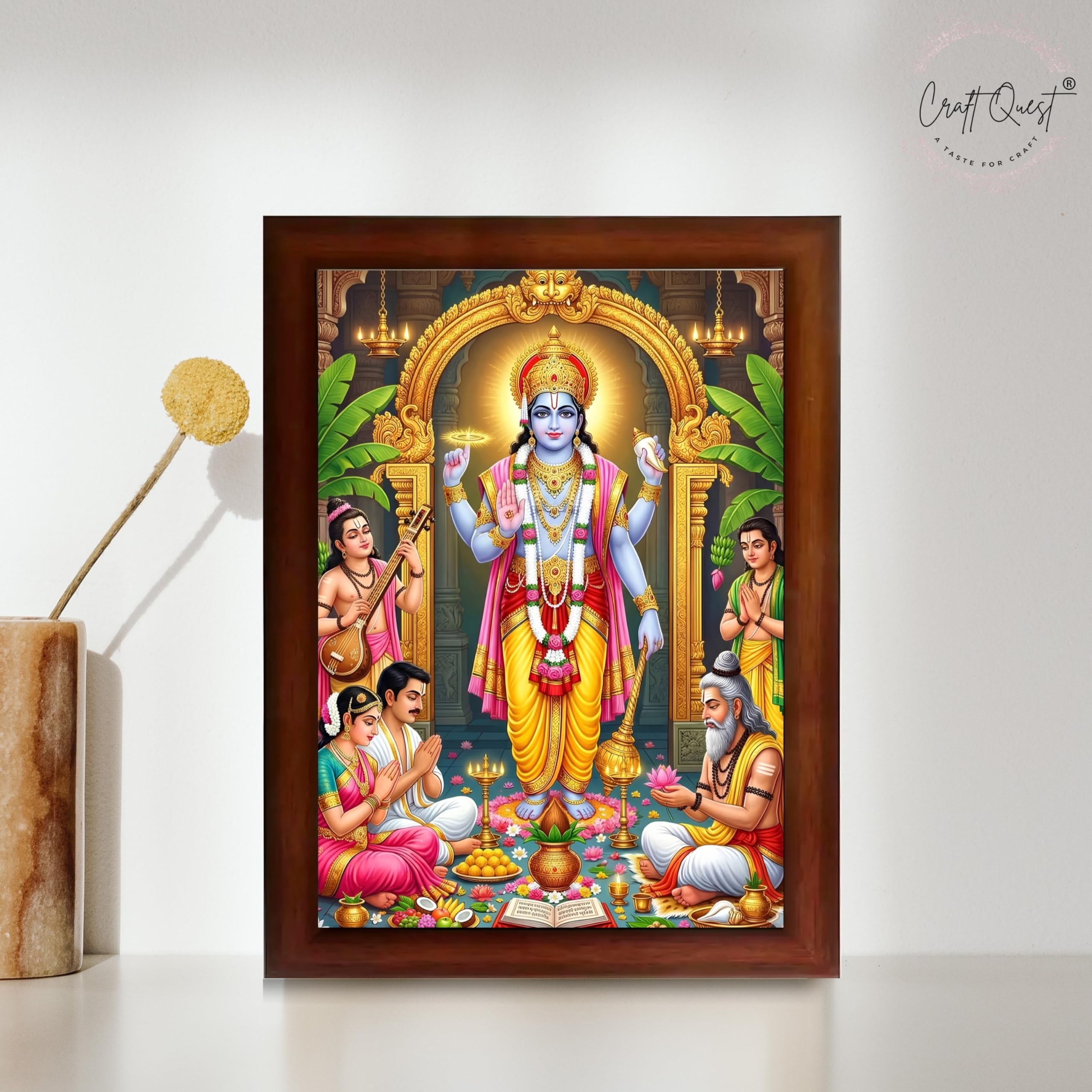 CRAFT QUEST Satyanarayana Swamy Hindu God Satyanarayan Photo Frame | Religious Photo Frame | Ideal for Home, Office, Temple & Puja Room, Wall Decor Item