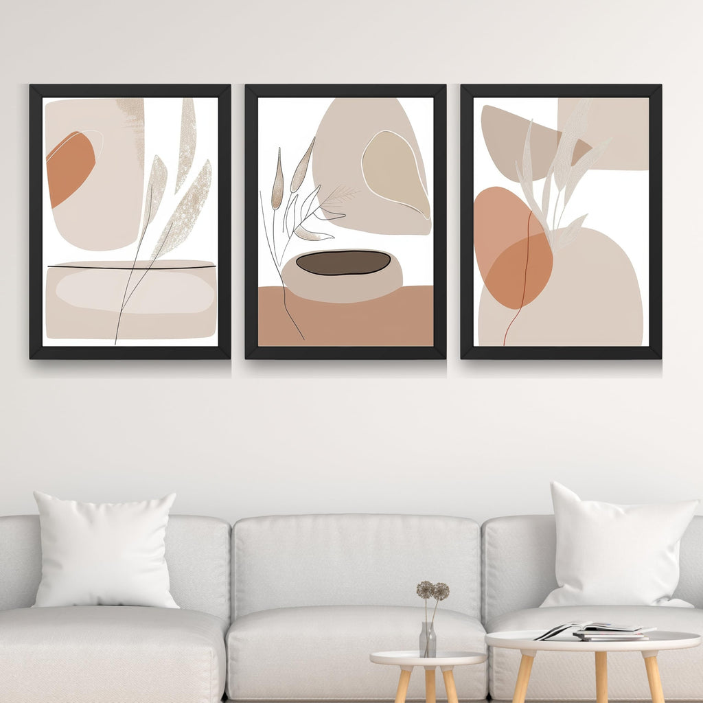 CRAFT QUEST Modern Art White Wall Abstract Wall Art | Set of 3 Frames for Home Decoration | Ideal for Living Room, Bedroom & Offices