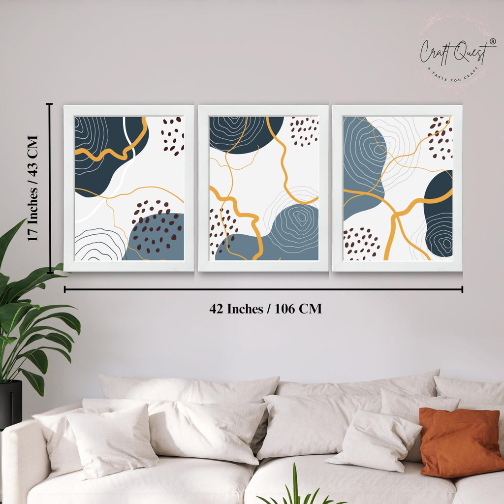 CRAFT QUEST Abstract Modern Shapes Wall Art | Set of 3 Frames for Home Decoration | Ideal for Living Room, Bedroom & Offices