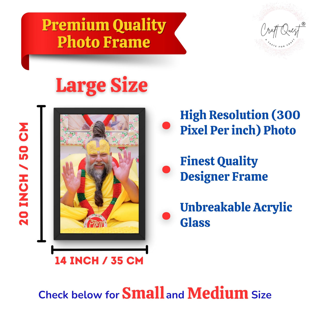 CRAFT QUEST Premanand Ji Maharaj Graceful Smile Small Photo Frame Size 6 X 8 Inches (Black)