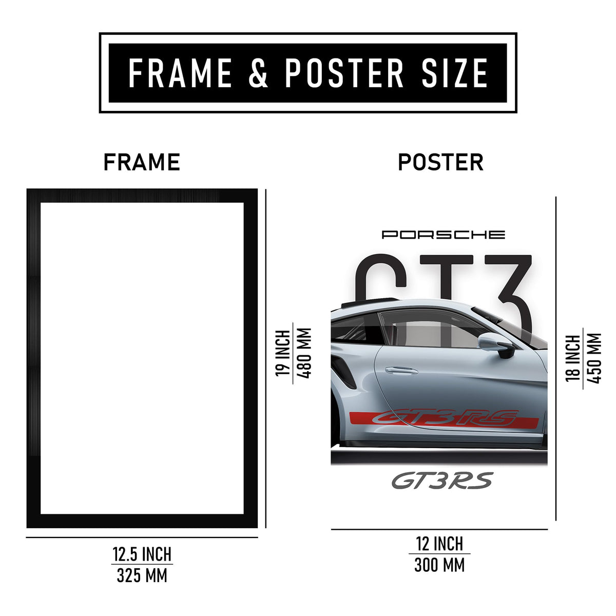 CodersParadise Framed Wall Poster (12x18 Inch) | Inspirational Quote Wall Art | Minimalist Motivational Home Decor for Living Room & Office | Ready-to-Hang Display Frame (Porsche GT3RS)