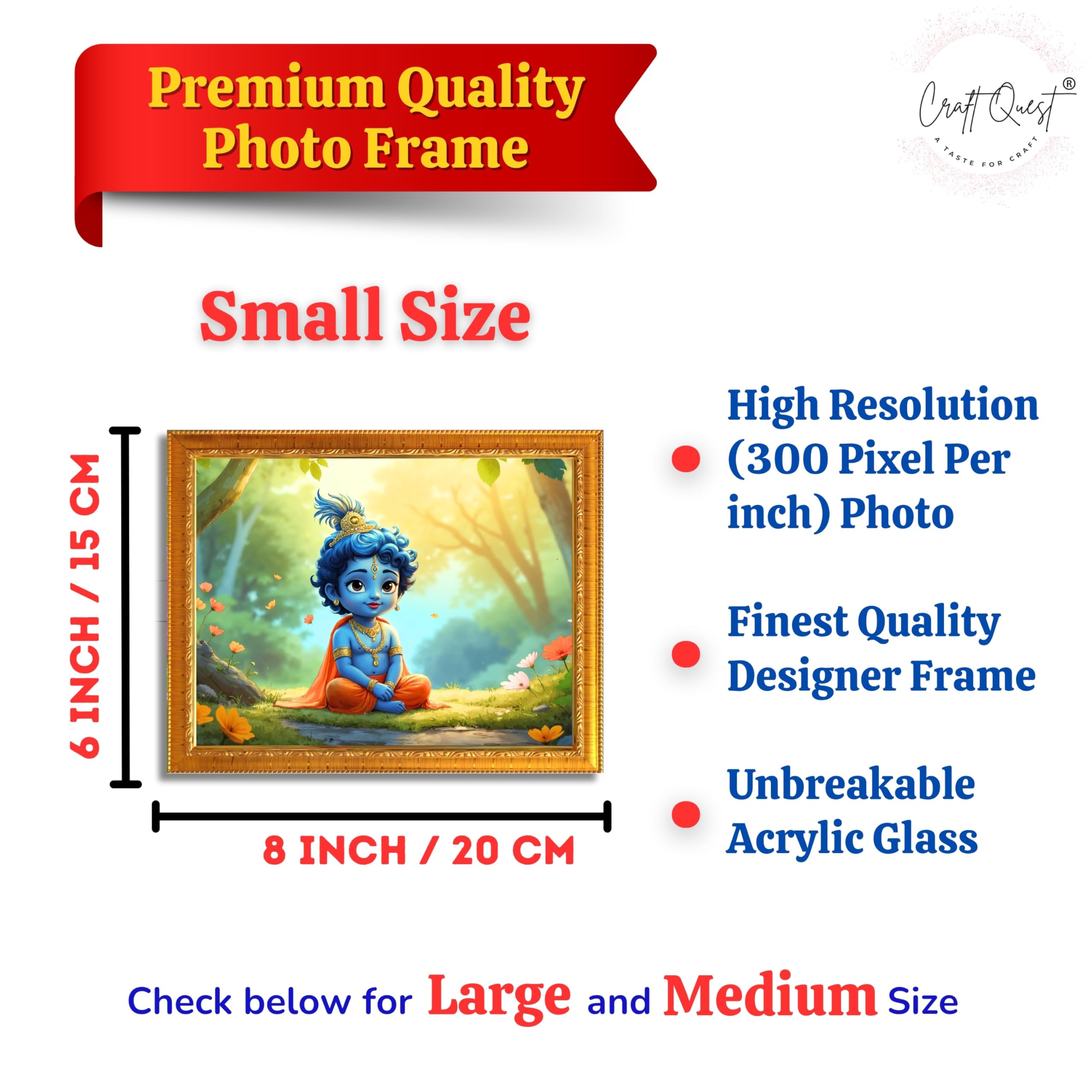 CRAFT QUEST Little Krishna Bal Gopal Makhan Chor Wall Photo Frame | Hindu God Kanha Devotional Home Decor | Gift Item