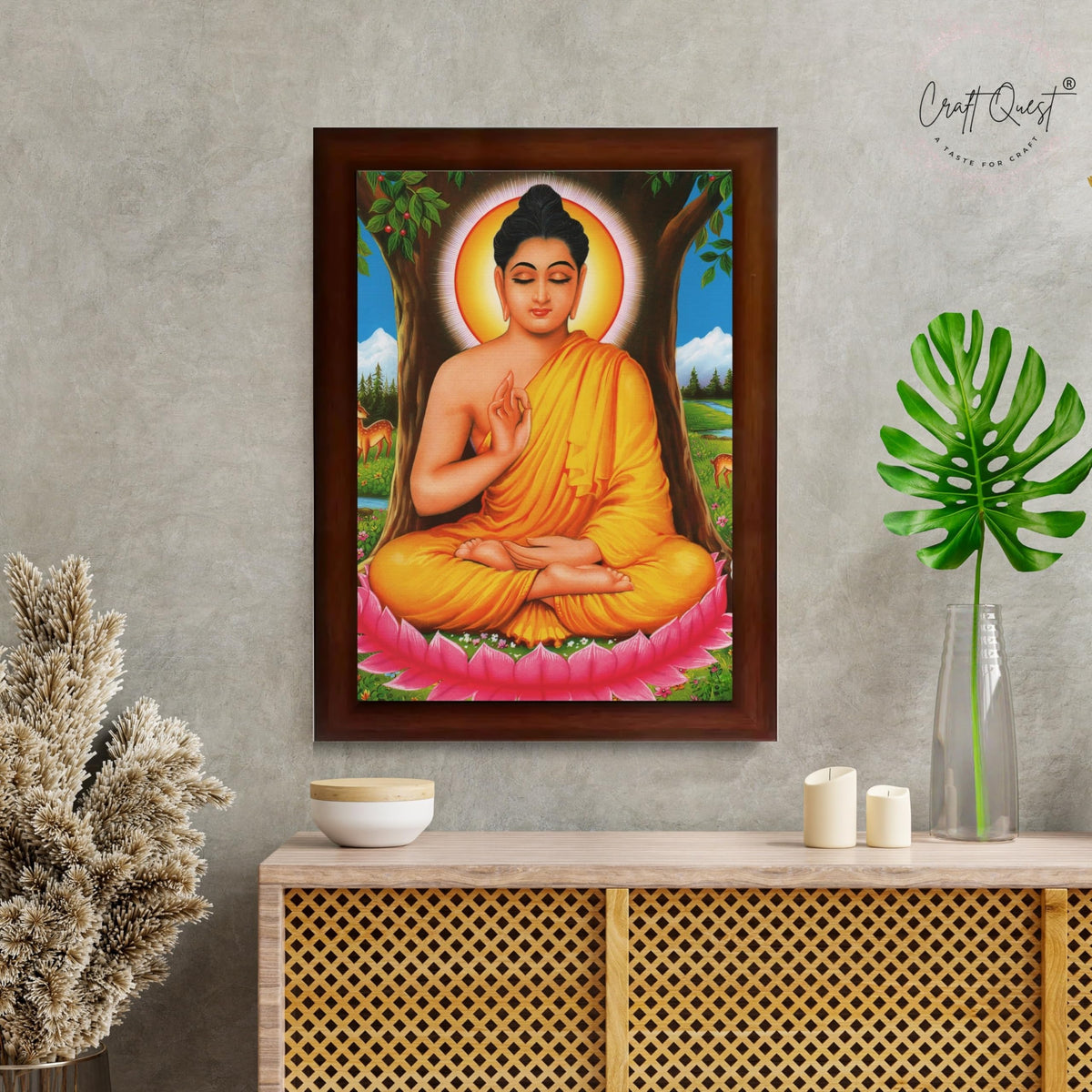 CRAFT QUEST Lord Buddha Photo Frame | Premium HD Spiritual Wall Frame | Peaceful Gautam Buddha Picture for Home Decor, Meditation Room & Office