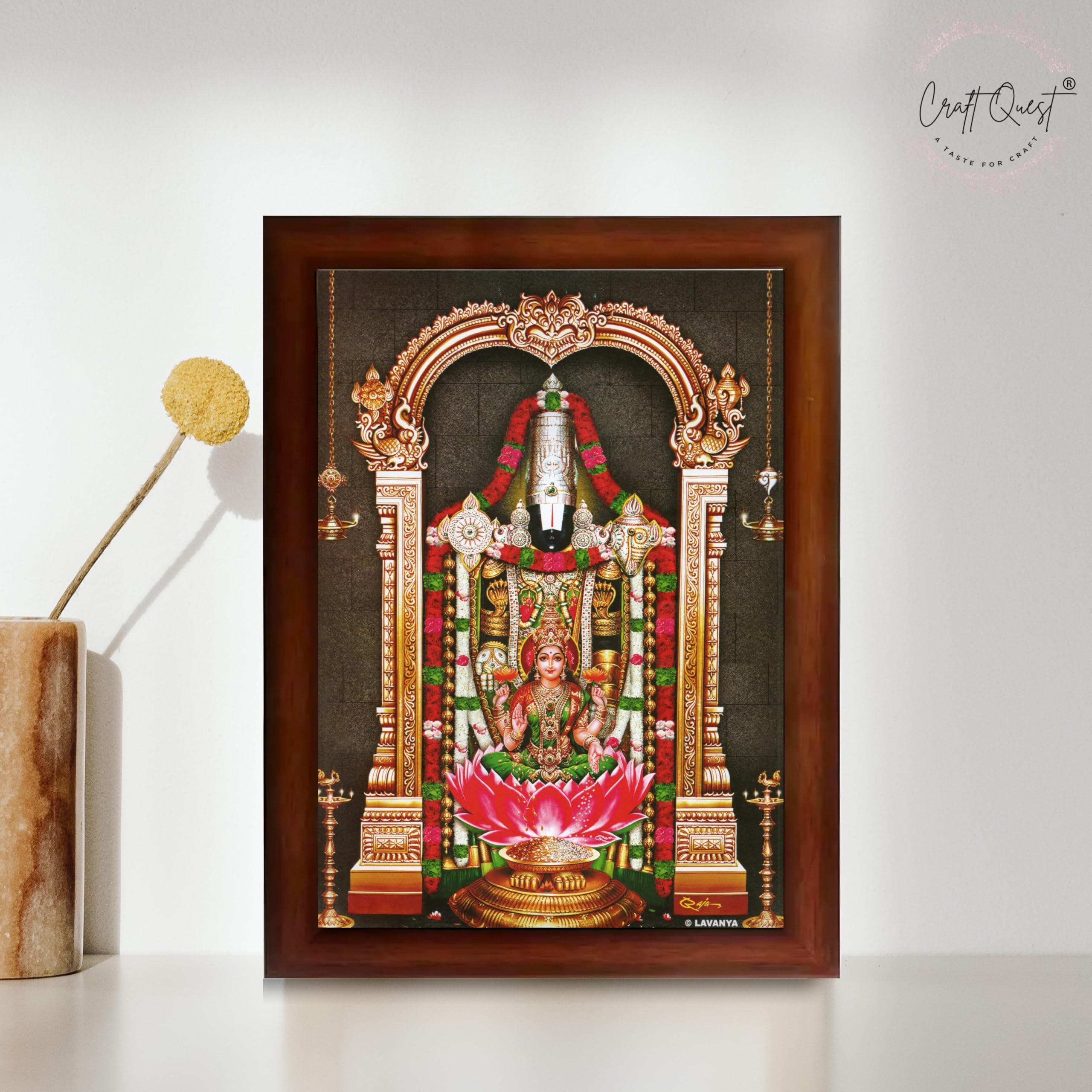 CRAFT QUEST Lord Tirupati Balaji Lakshmi Venkateshwara Swamy Wall Painting Framed, Home, Temple, Pooja, Wall Décor Item