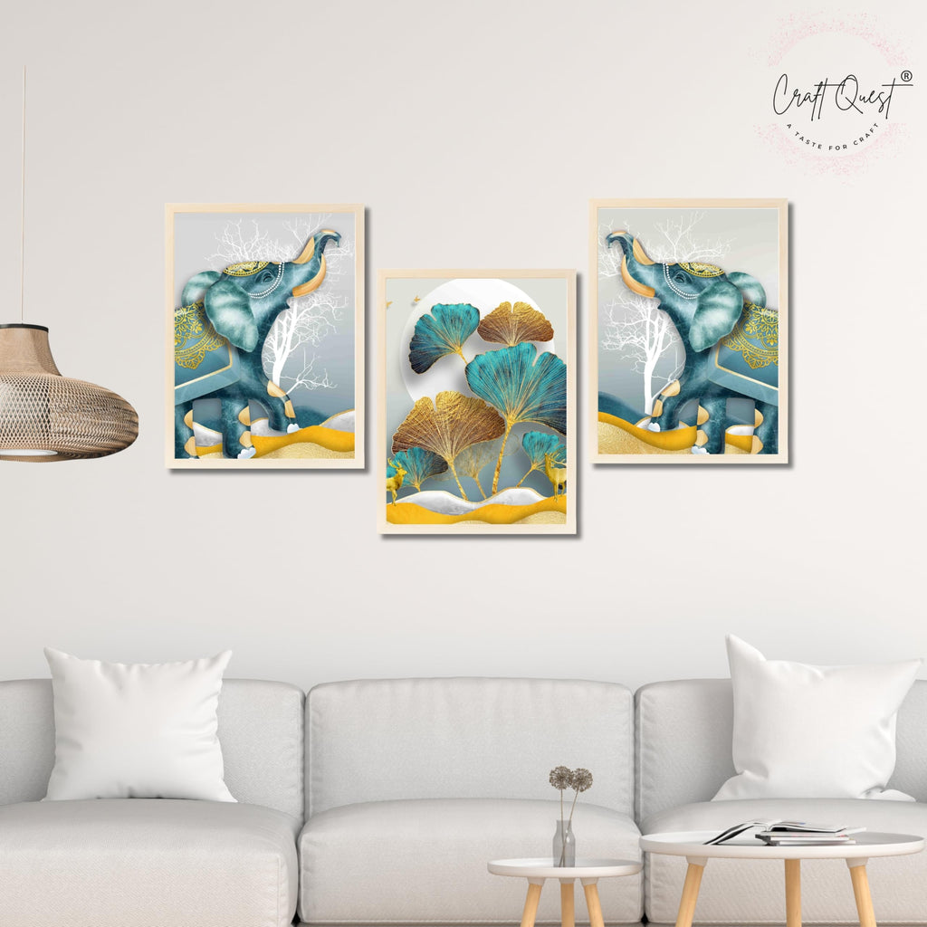 CRAFT QUEST Modern Art Flowers Abstract Wall Art | Set of 3 Frames for Home Decoration | Ideal for Living Room, Bedroom & Offices