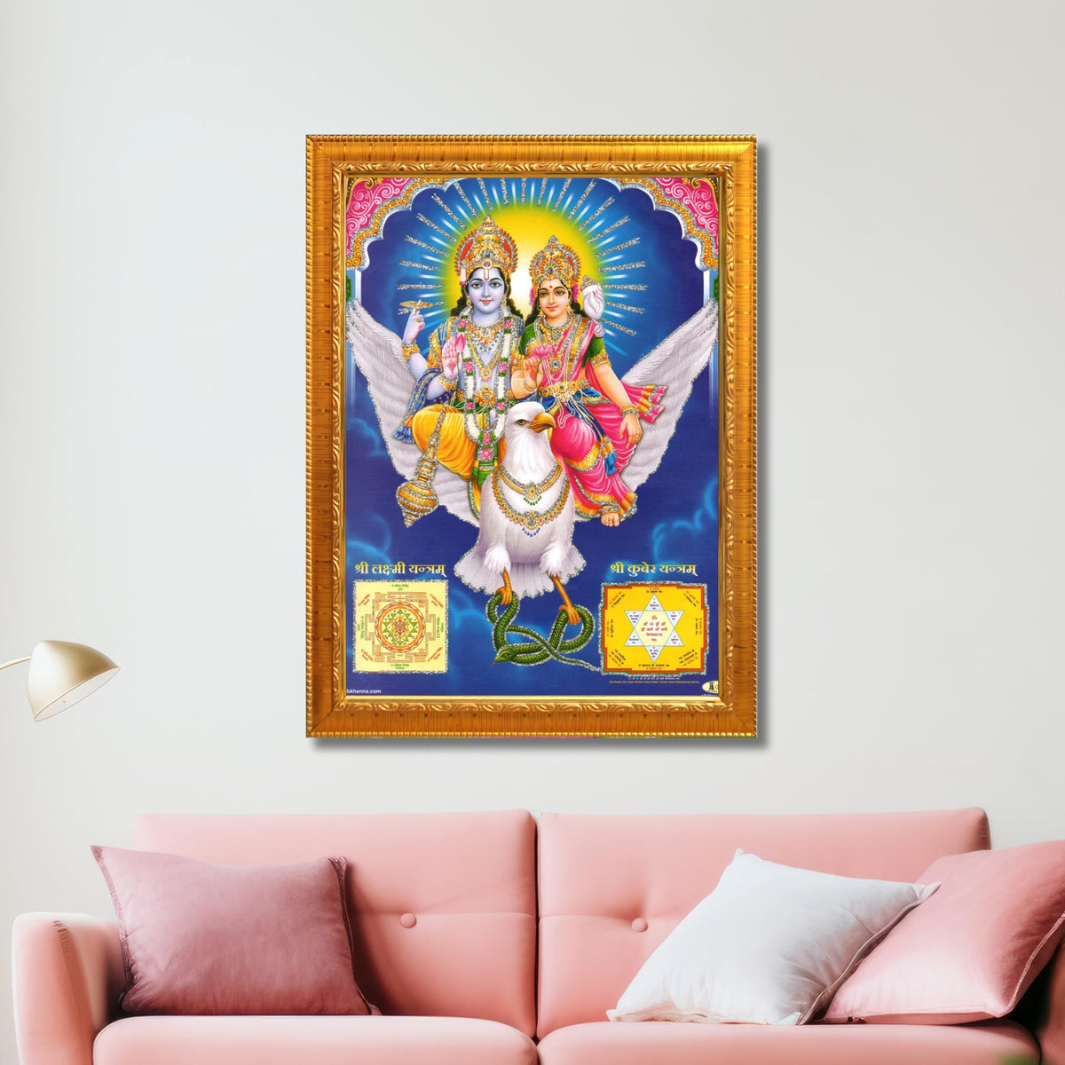 CRAFT QUEST Lord Vishnu and Goddess Lakshmi Giving Blessing on Garud, Glitter Work Painting
