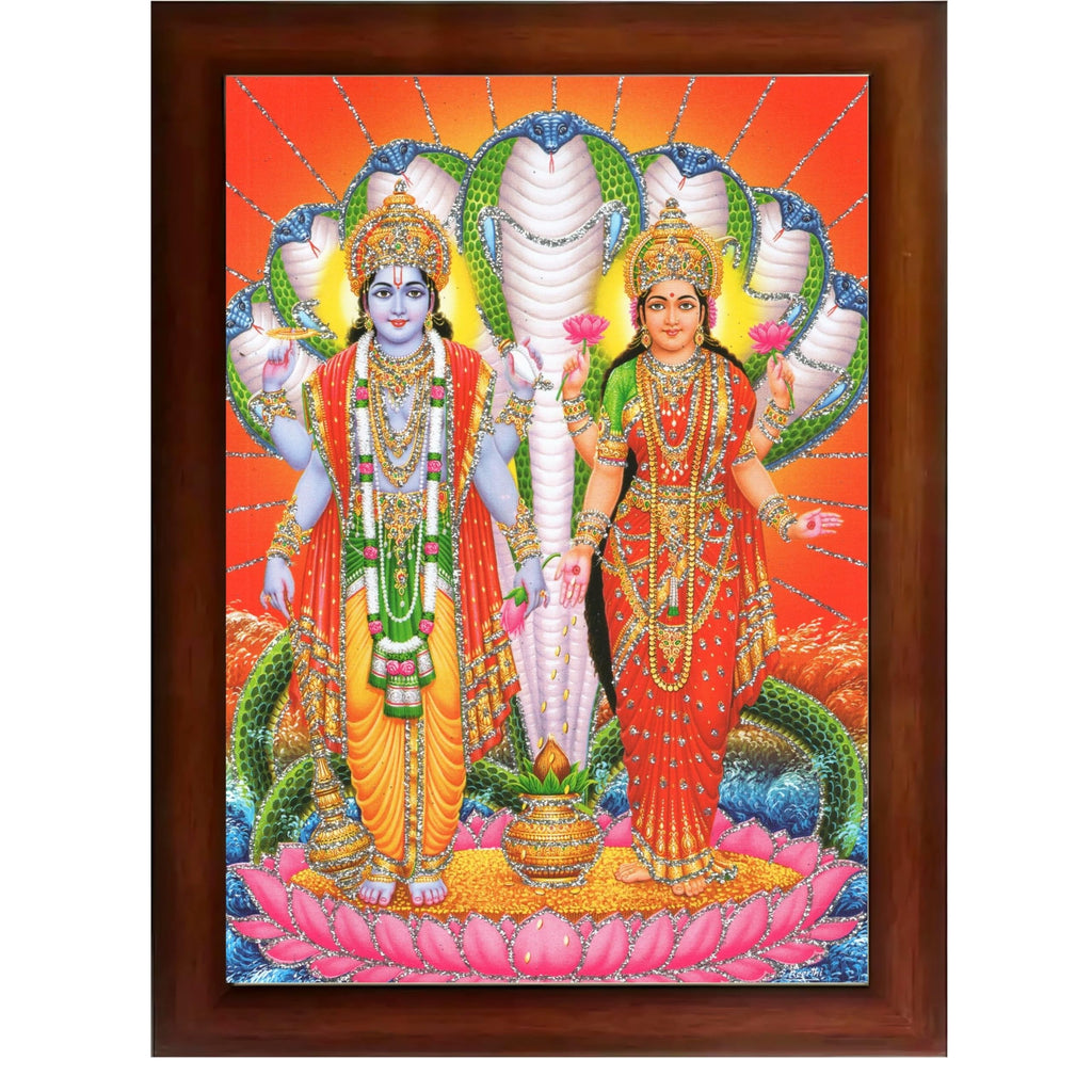 CRAFT QUEST Lord Vishnu Lakshmi Devi Laxmi Narayan Ji Wall Painting Framed Home Décor