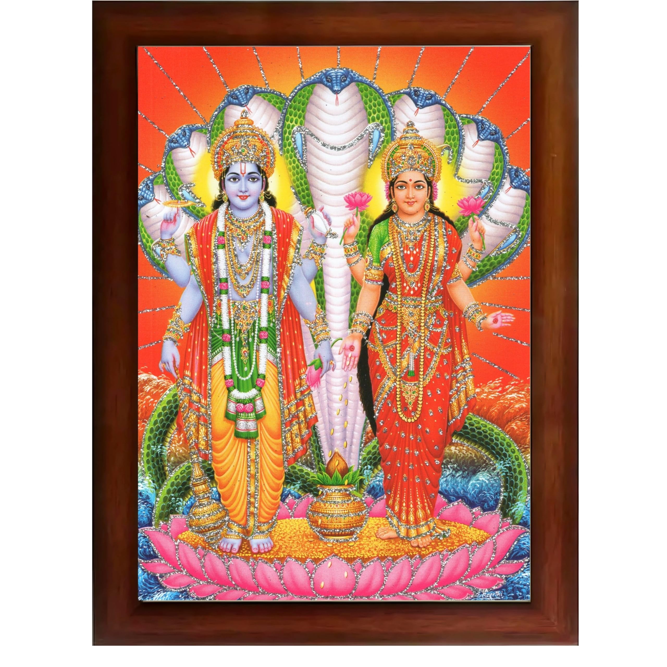 CRAFT QUEST Lord Vishnu Lakshmi Devi Laxmi Narayan Ji Wall Painting Framed Home Décor