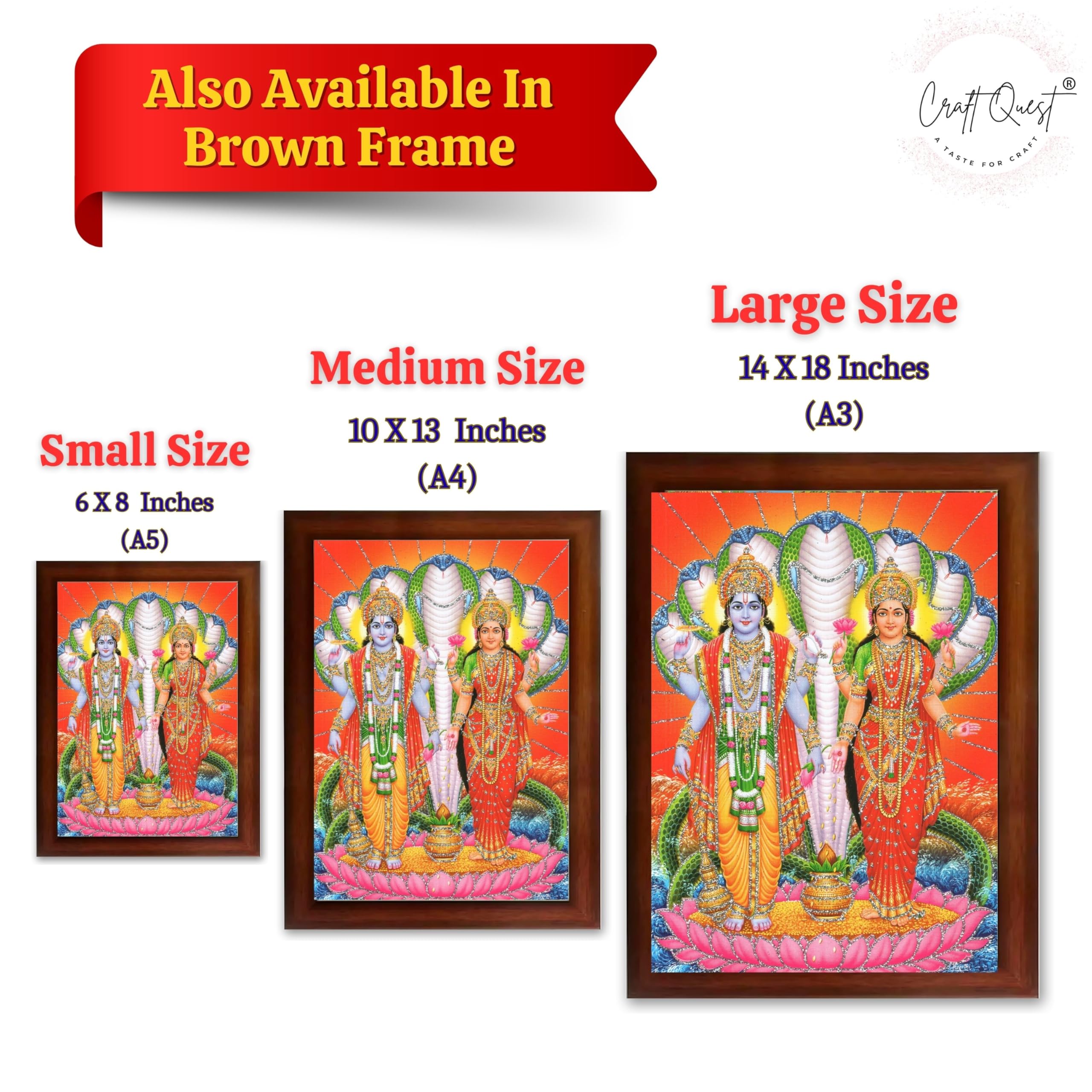 CRAFT QUEST Lord Vishnu Lakshmi Devi Laxmi Narayan Ji Wall Painting Framed Home Décor