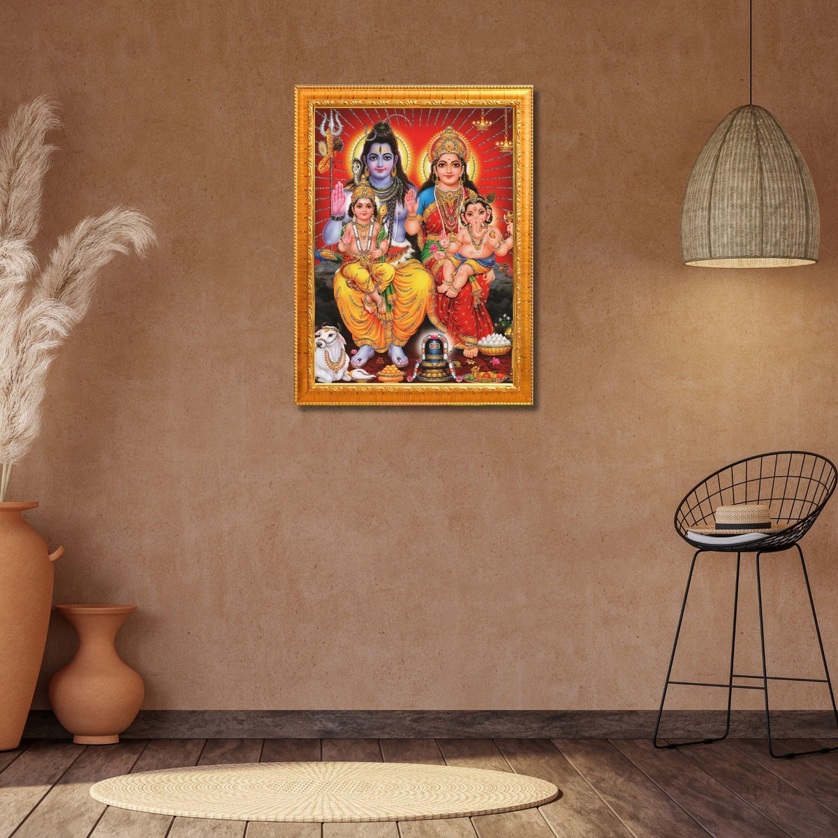 CRAFT QUEST Shiv Parivar Religious Wood Photo Frame with Acrylic glass