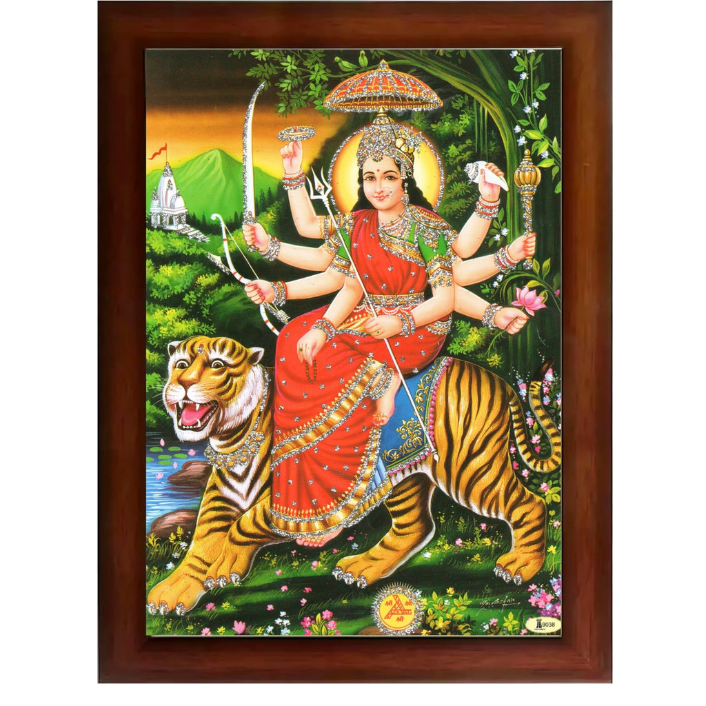 CRAFT QUEST Durga Mata Goddess Navdurga Wall Painting Framed Home and Pooja Décor