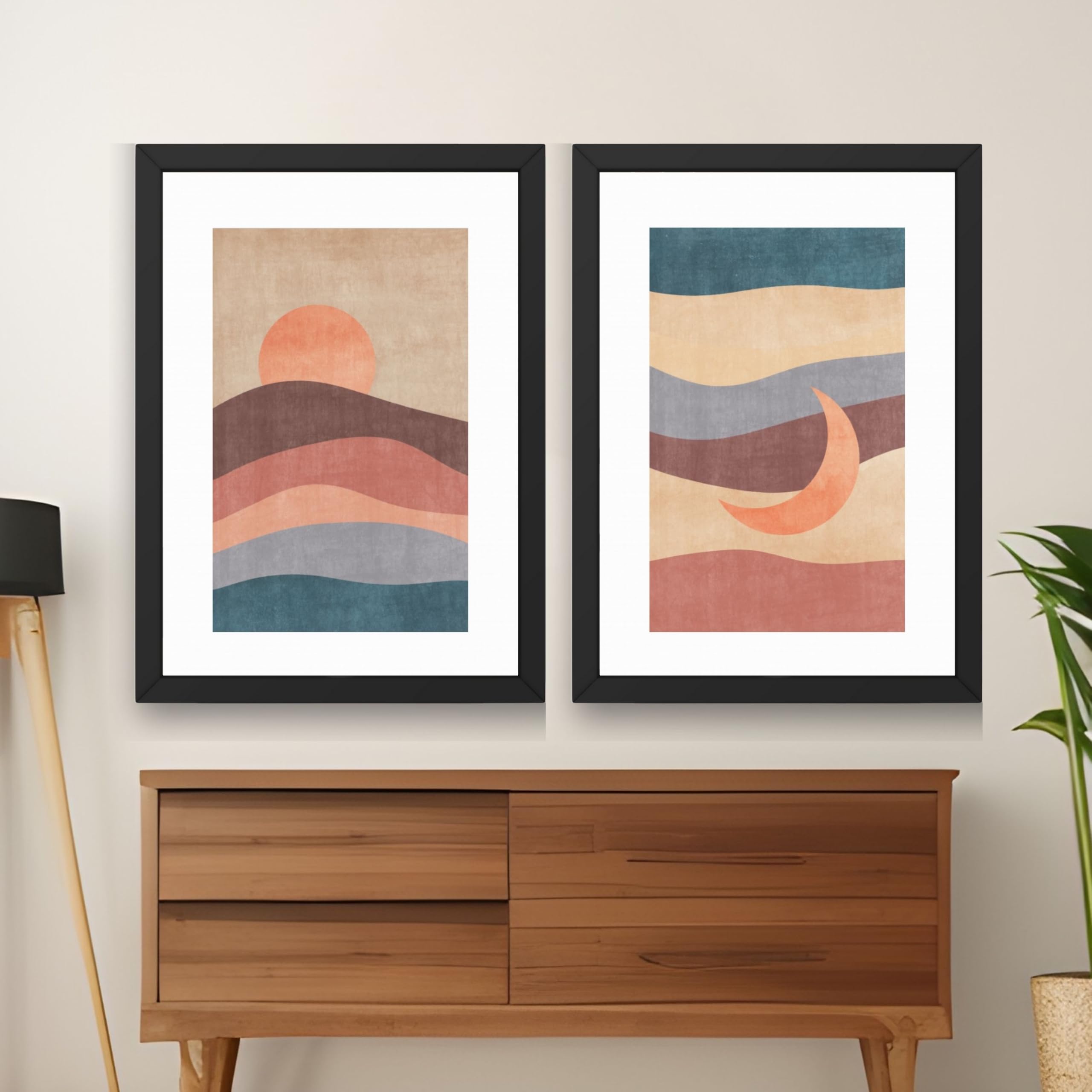 CRAFT QUEST Wall Art Decor Paintings | Set of 2 Sun Moon Wall Art Frames for Home Decoration | Ideal for Living Room, Bedroom & Office