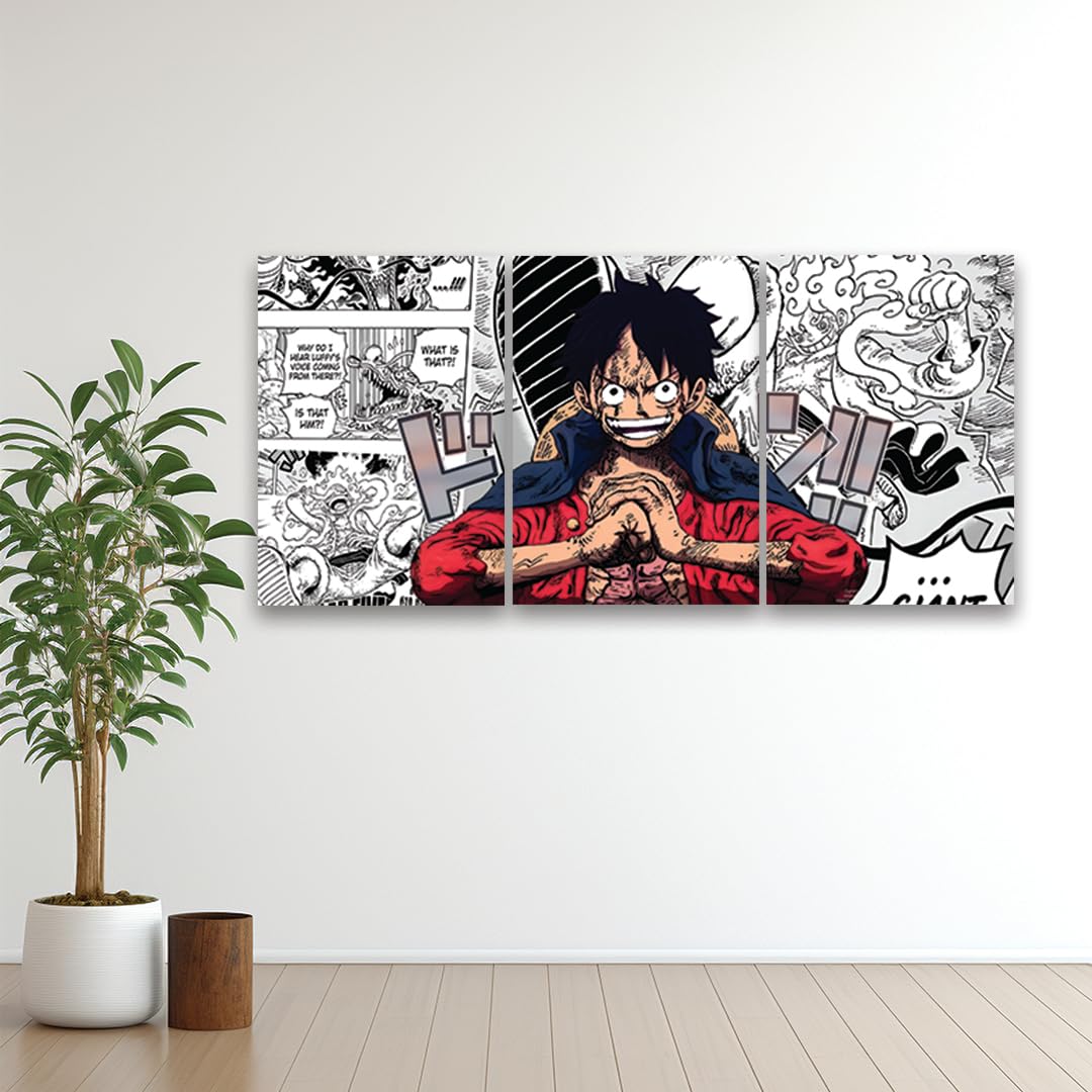 zenithink Luffy One Piece Wall Poster Pack Of 3-A4 Size, 300 GSM Included Glue Dots, Paper Home Decor Art Poster For Bedroom, Living room, Office, No Frame
