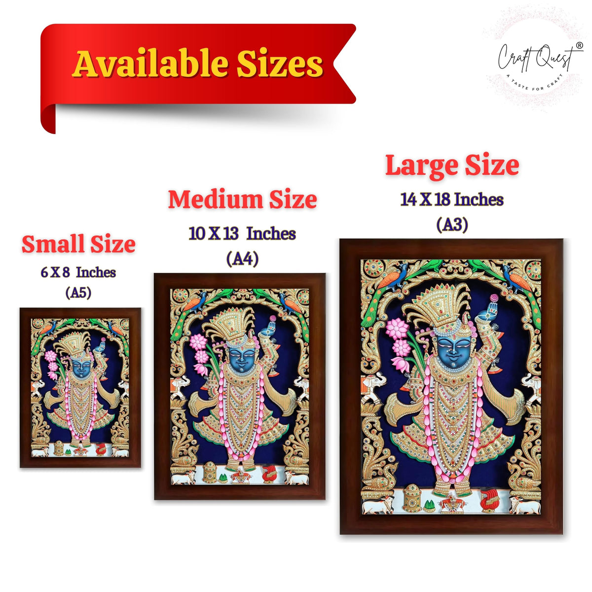 CRAFT QUEST Shreenath ji shree nathaji bhagvan Photo Frame for Wall Hanging/Gift/Temple/puja Room/Home Decor Frame with Unbreakable Acrylic Glass