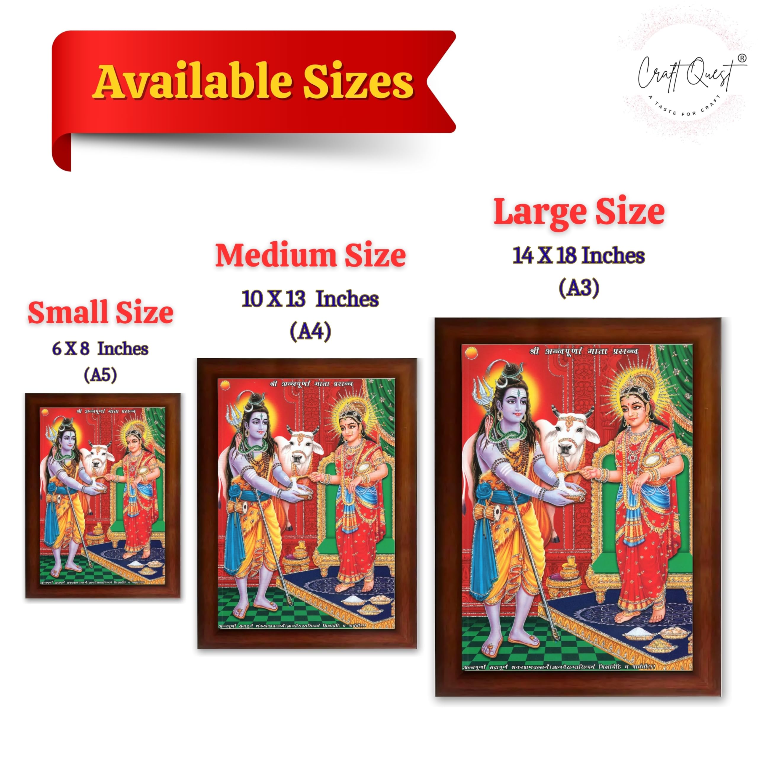 CRAFT QUEST Shiva & Maa Annapurna devi sitting on throne photo frame with Acrylic Glass for Kitchen