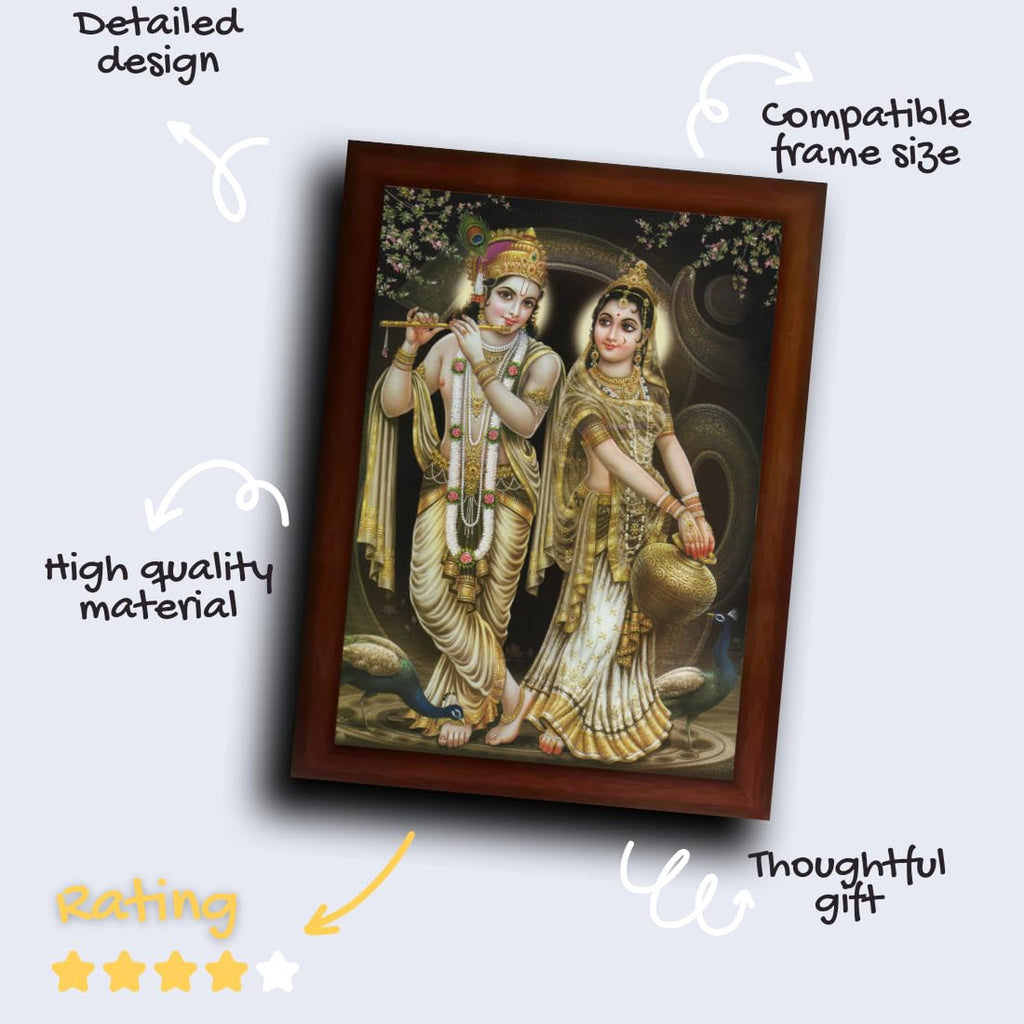 CRAFT QUEST Radha Krishna Sparkle Coated Home Decorative Gift Item Framed Painting (10 X 14 Inches, Brown) RK1013-10