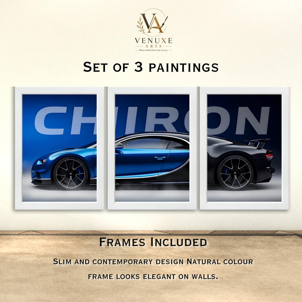 VENUXE ARTS Set Of 3 Big Sports Cars Framed Posters Gift Items for Boys Room Wall Decoration Bedroom, Living Room, Office, Studio Décor | Car Poster Frame for Wall Décor