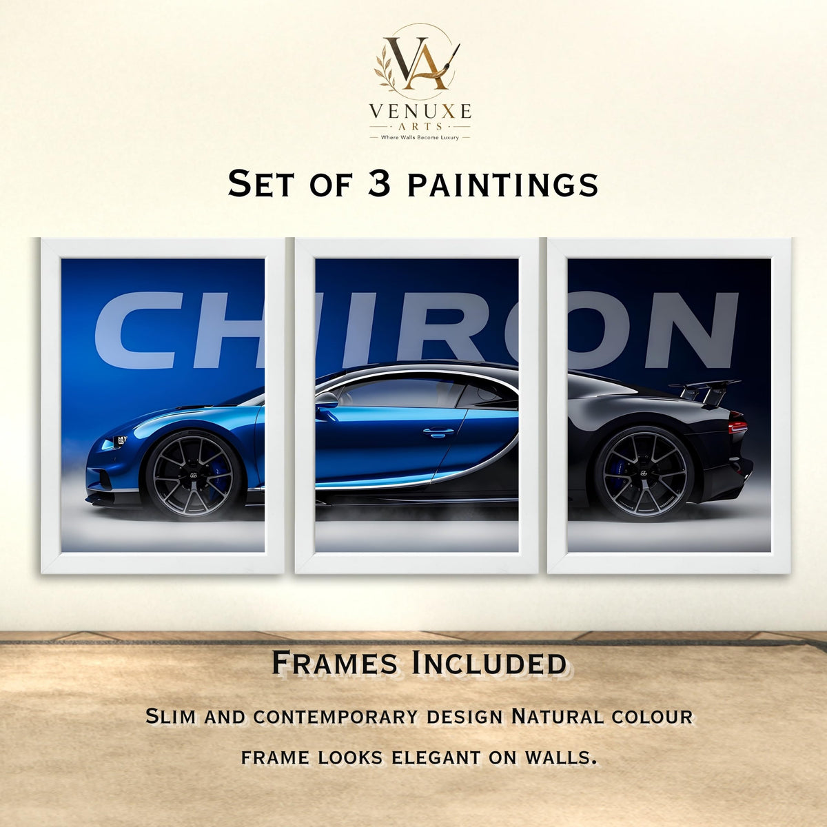 VENUXE ARTS Set Of 3 Big Sports Cars Framed Posters Gift Items for Boys Room Wall Decoration Bedroom, Living Room, Office, Studio Décor | Car Poster Frame for Wall Décor