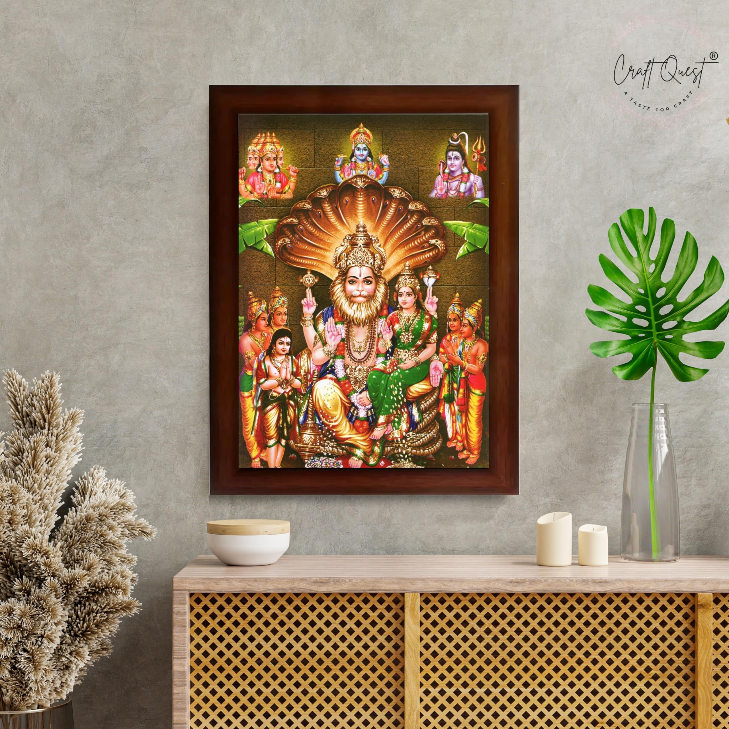 CRAFT QUEST Lakshmi Narasimha Swamy Lord Narsingh Bhagwan Photo Framed | Religious Photo Frame | Ideal for Home, Office, Temple & Puja Room, Wall Decor