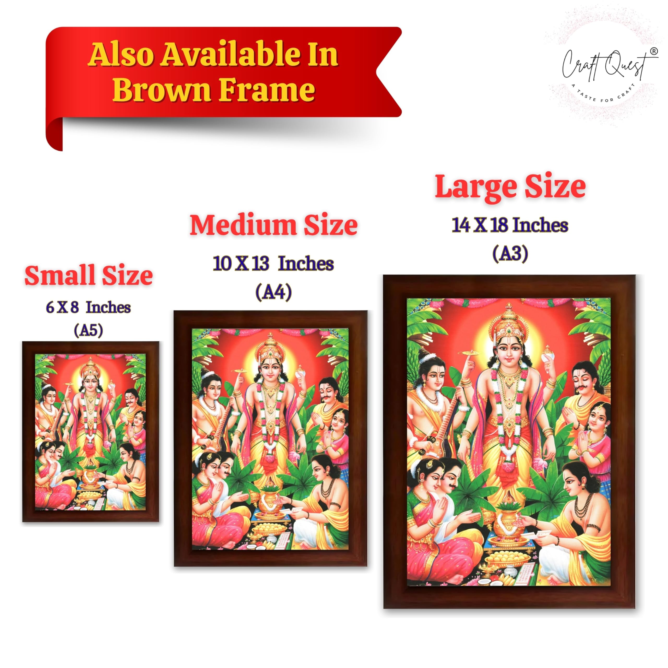 CRAFT QUEST Satyanarayana Swamy Hindu God Satyanarayan Photo Frame | Religious Photo Frame | Ideal for Home, Office, Temple & Puja Room, Wall Decor