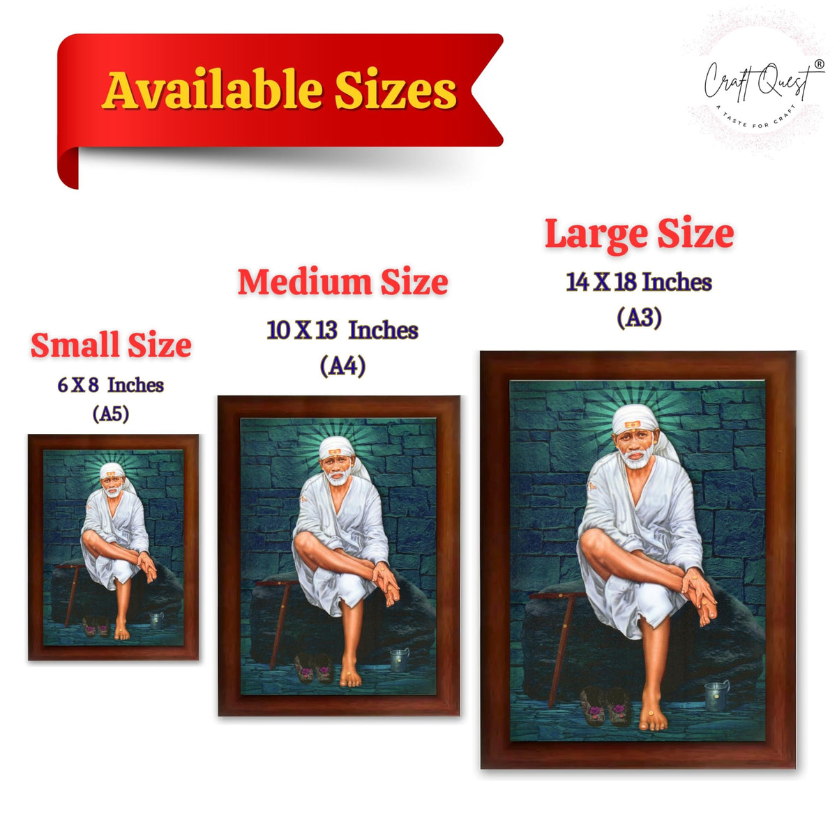 CRAFT QUEST Saibaba Sai Baba Shirdi Sainath Wall Painting Framed Home Décor, Ideal for Home, Office, Temple & Puja Room, Wall Decor