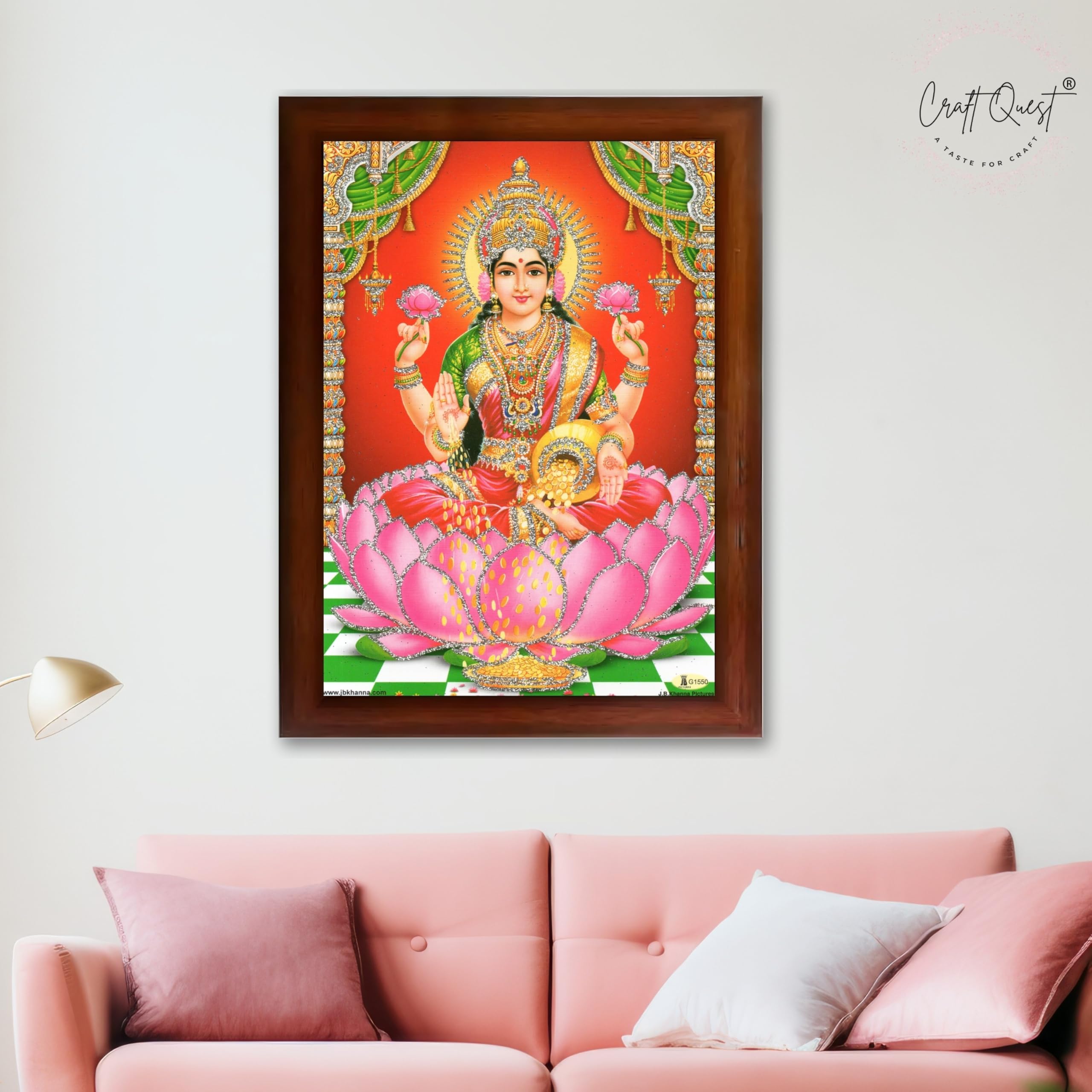 CRAFT QUEST Goddess Lakshmi Devi Dhana Vaibhav Laxmi Maa Wall Painting Frame for Diwali,Temple, Pooja, Living Room Home and Decor Item