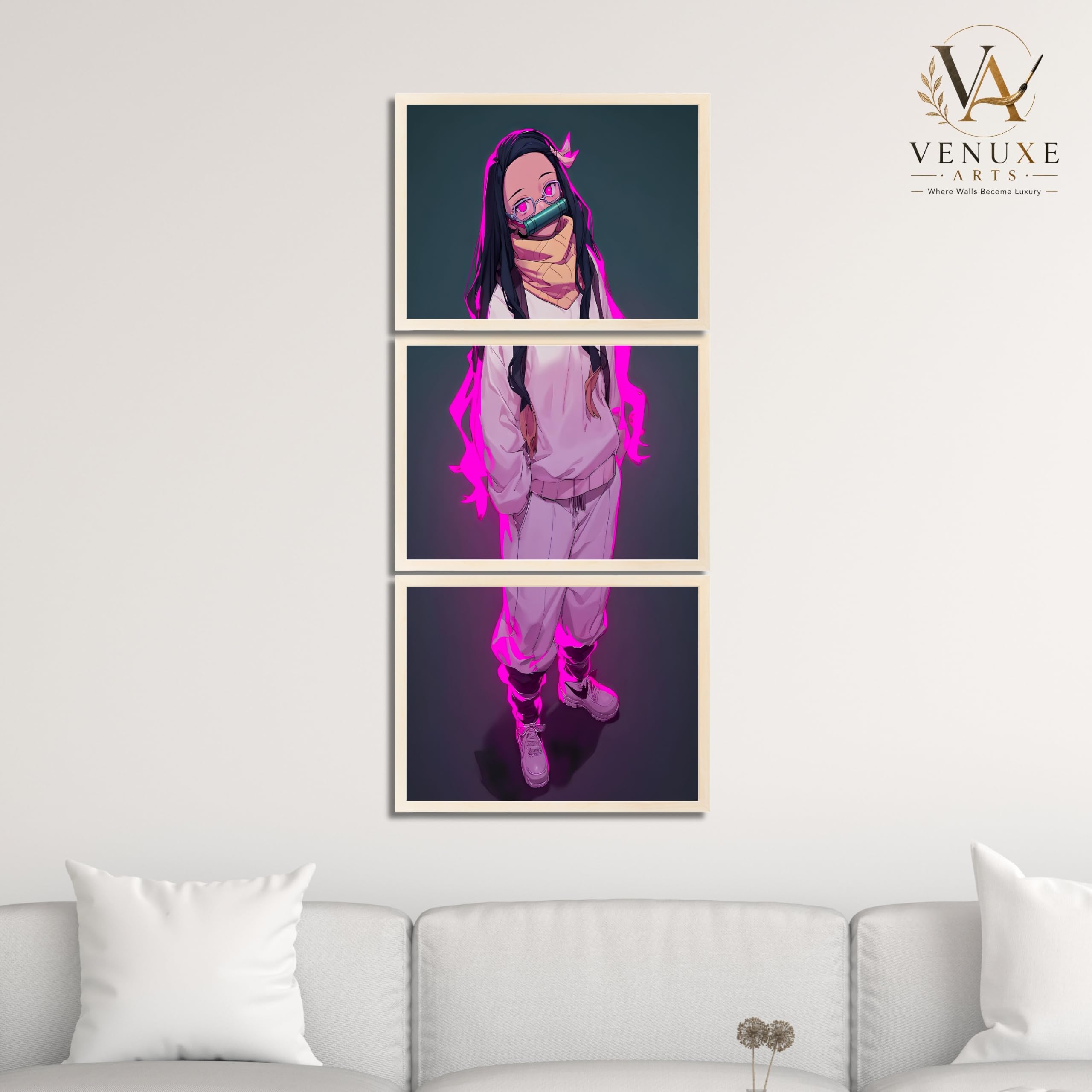 VENUXE ARTS Set Of 3 Anime Characters Wall Framed |Anime Characters Framed Poster for Living Room Bedroom Gaming Room Studio Wall Decor