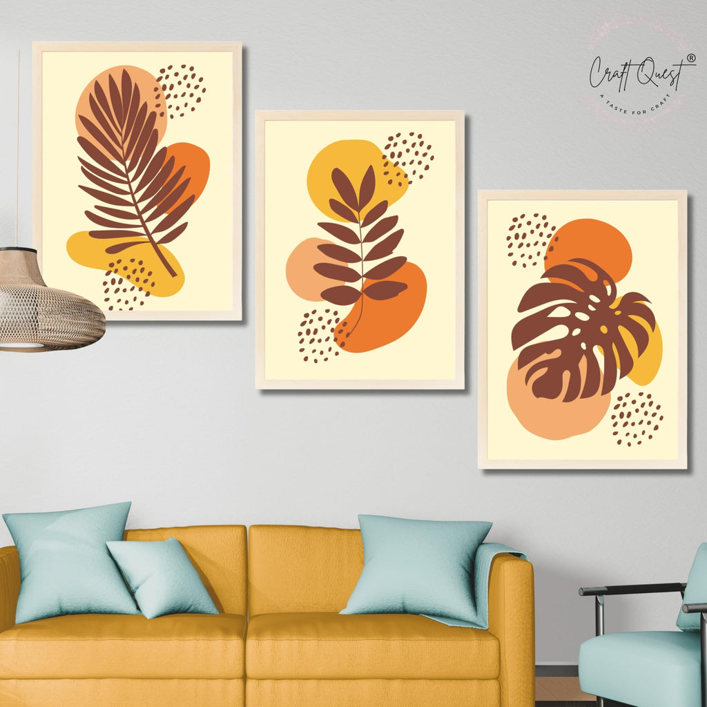 CRAFT QUEST Wall Art Decor Paintings | Set of 3 BOHO Wall Art Frames for Home Decoration | Ideal for Living Room, Offices & Bedrooms