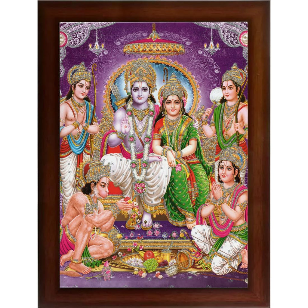 Craft Quest Shree Ram Darbar Sparkle Coated Framed Home Decorative Gift Item Painting (14 X 10 Inches, Synthetic, Multicolour, Religious)