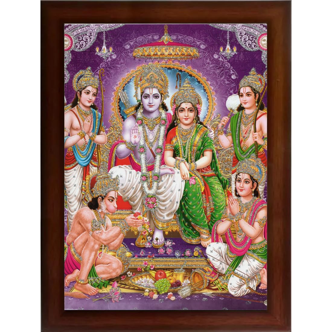 Craft Quest Shree Ram Darbar Sparkle Coated Framed Home Decorative Gift Item Painting (14 X 10 Inches, Synthetic, Multicolour, Religious)