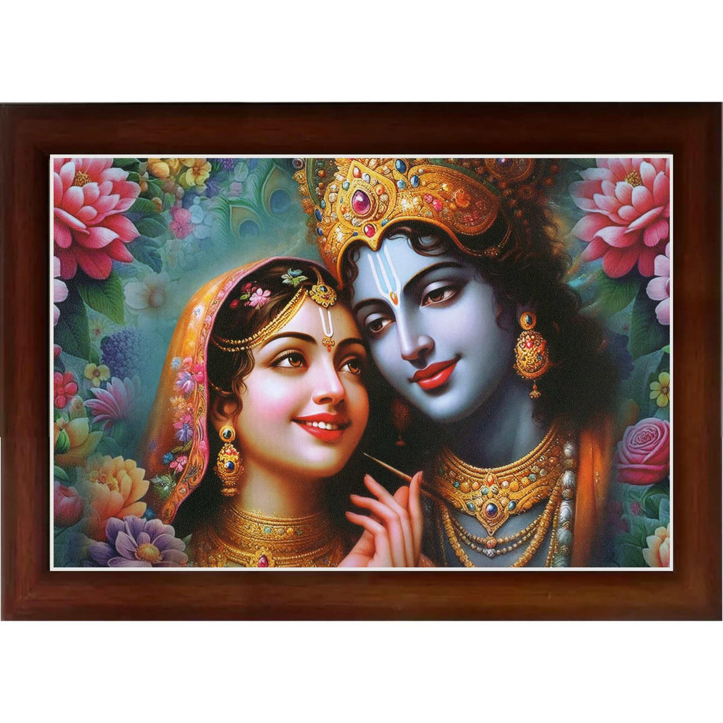 CRAFT QUEST Radha Krishna Art Photo Framed Painting for Home and Bedroom Wall Decoration of Size 14X10 Inches with Frame And Acrylic Glass RK205