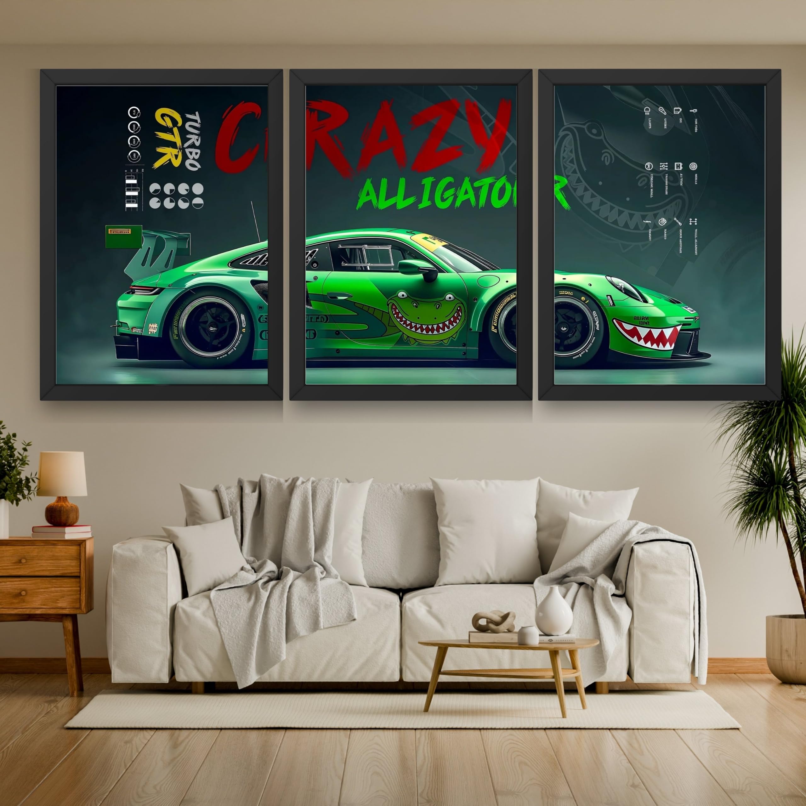 VENUXE ARTS Set Of 3 Big Sports Cars Framed Posters Gift Items for Boys Room Wall Decoration Bedroom Living Room Office Studio Décor | Car Poster Frame for Wall Décor