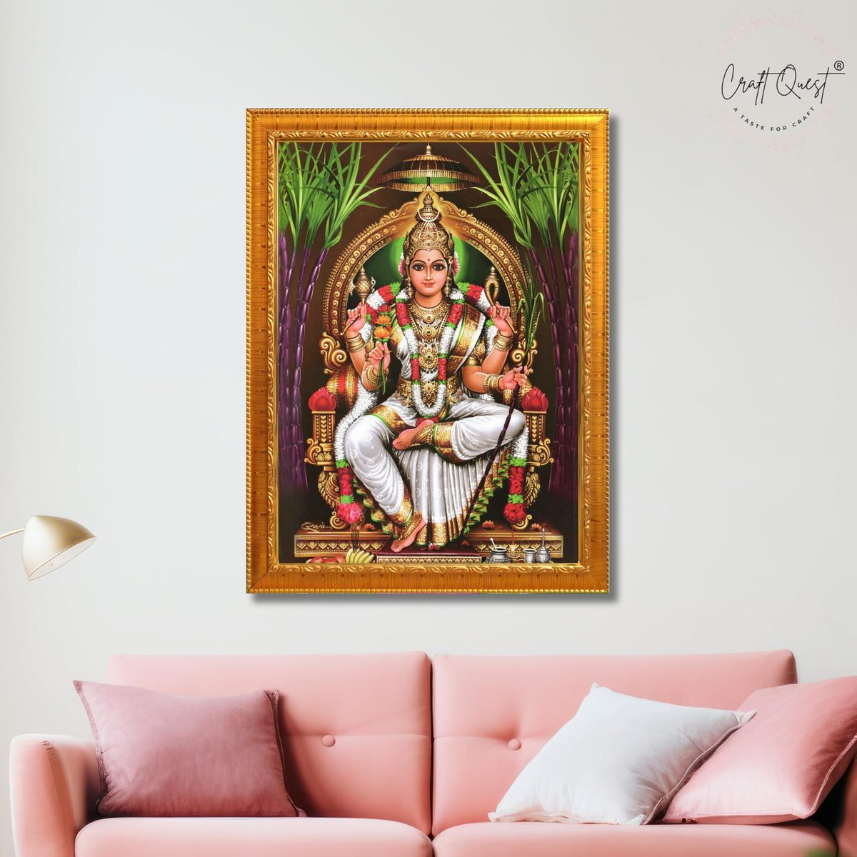 CRAFT QUEST Lalitha Devi Tripura Sundari Mata Wall Painting Photo Framed | South God Picture Frame for Home, Office, Temple & Gifting, Decor