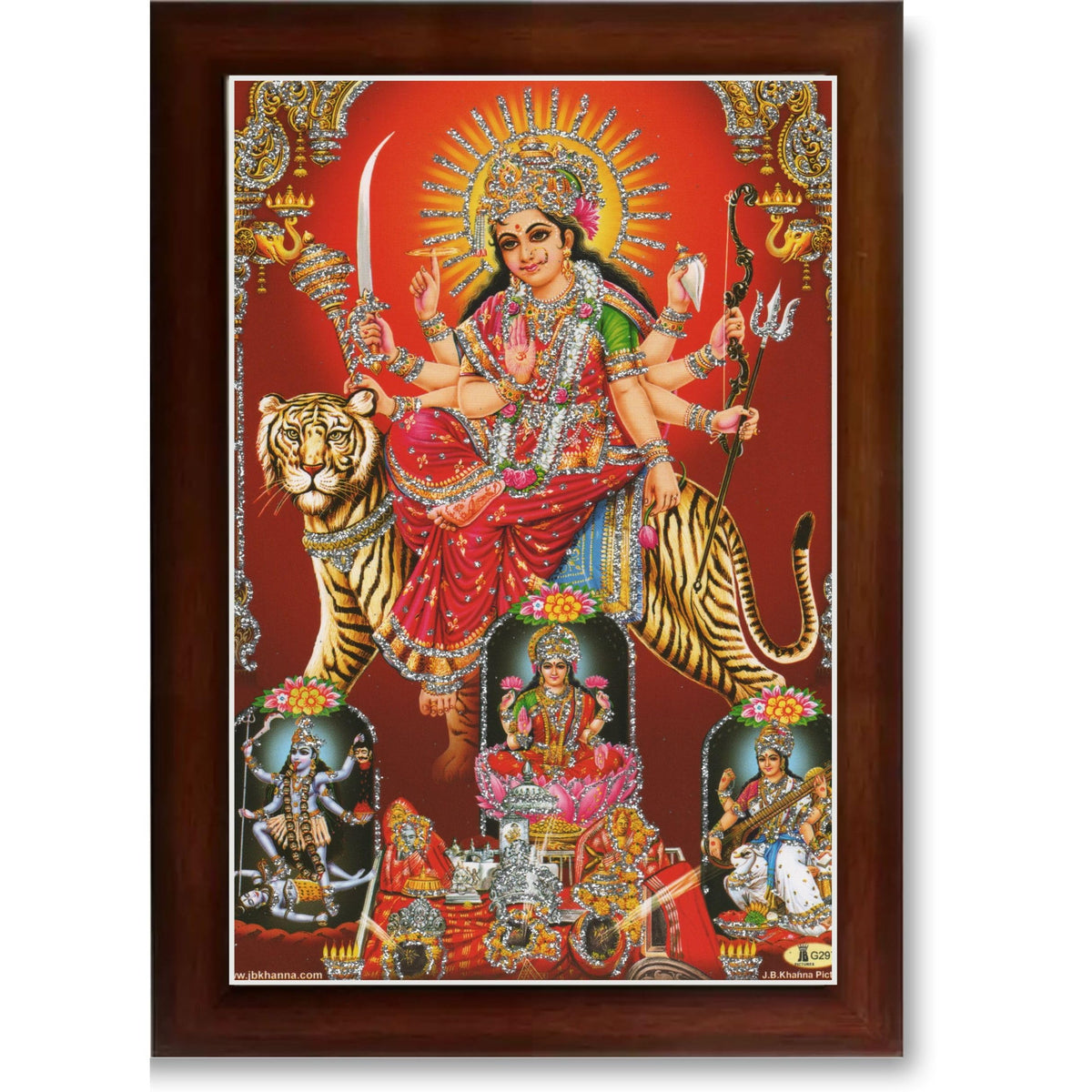 CRAFT QUEST Durga maa photo with BROWN frame, God Religious Framed Painting (Small Size, 8 X 6 Inches) DURGA0608-207B