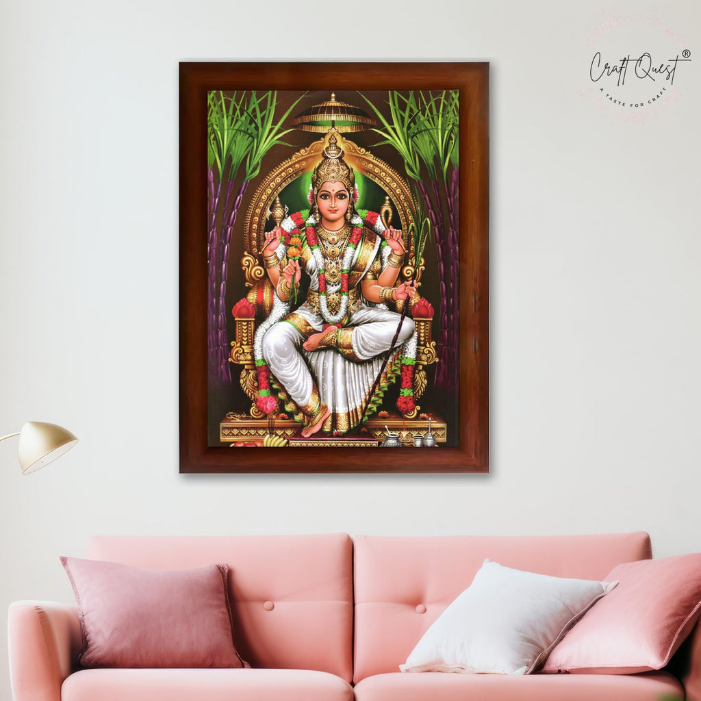 CRAFT QUEST Lalitha Devi Tripura Sundari Mata Wall Painting Photo Framed | South God Picture Frame for Home, Office, Temple & Gifting, Decor