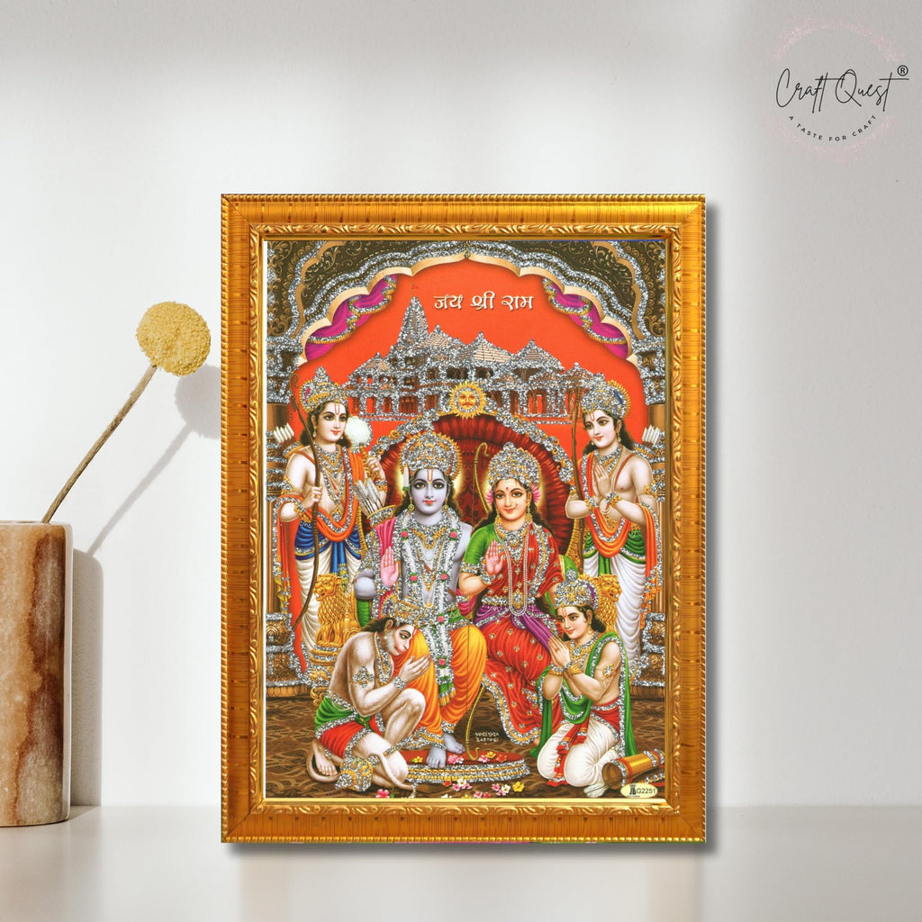 CRAFT QUEST Ram Darbar Lord Shri Rama Sita Parivar Family Wall Painting Framed Home Decor