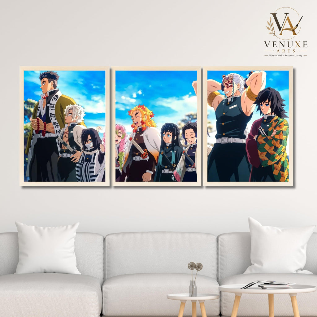 VENUXE ARTS Set Of 3 Anime Characters Wall Framed |Anime Characters Framed Poster for Living Room Bedroom Gaming Room Studio Wall Decor
