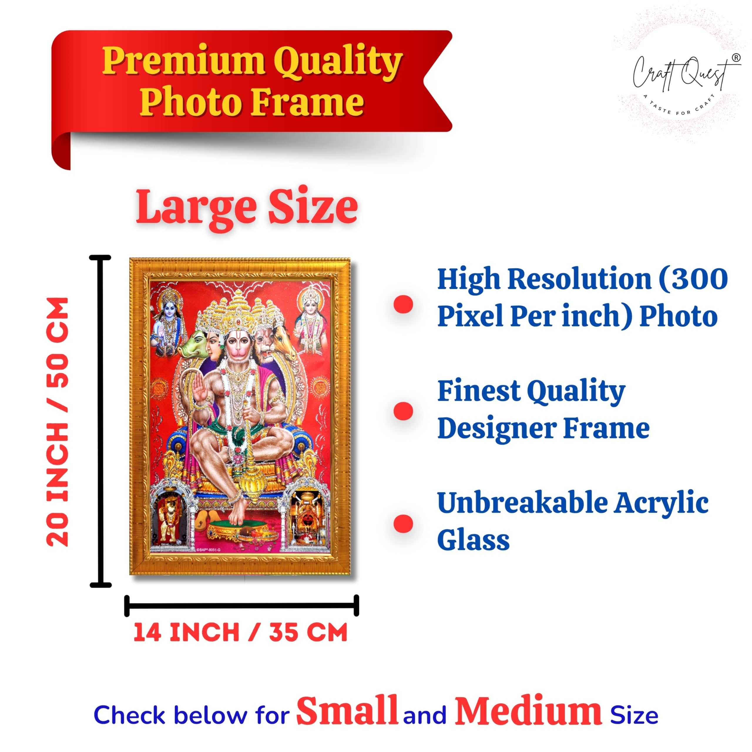 CRAFT QUEST Panchmukhi Hanuman JI | Bajrangbali Religious Photo frame Home Decorative Item Synthetic Wood