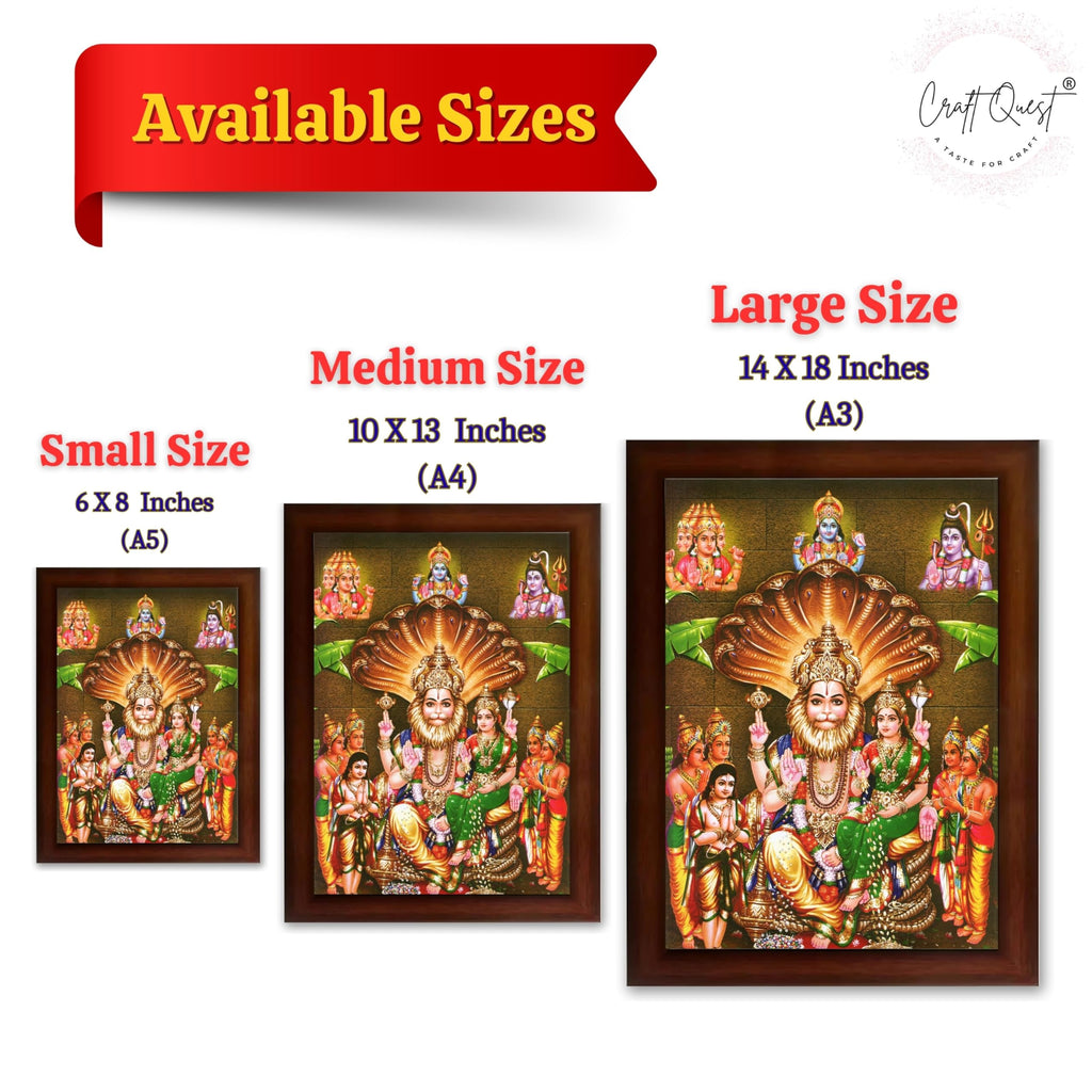CRAFT QUEST Lakshmi Narasimha Swamy Lord Narsingh Bhagwan Photo Framed | Religious Photo Frame | Ideal for Home, Office, Temple & Puja Room, Wall Decor