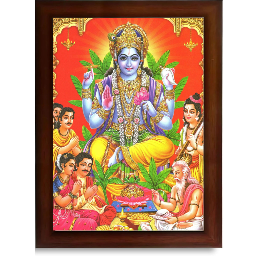 CRAFT QUEST Lord Satyanarayana Swami| Bhagwan Satyanarayan Wall Painting Religious Wood Photo Frame with Acrylic glass