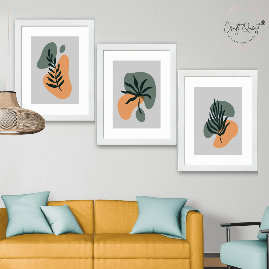 CRAFT QUEST Wall Art Decor Paintings | Set of 3 BOHO Wall Art Frames for Home Decoratio | Ideal for Living Room, Office & Bedroom