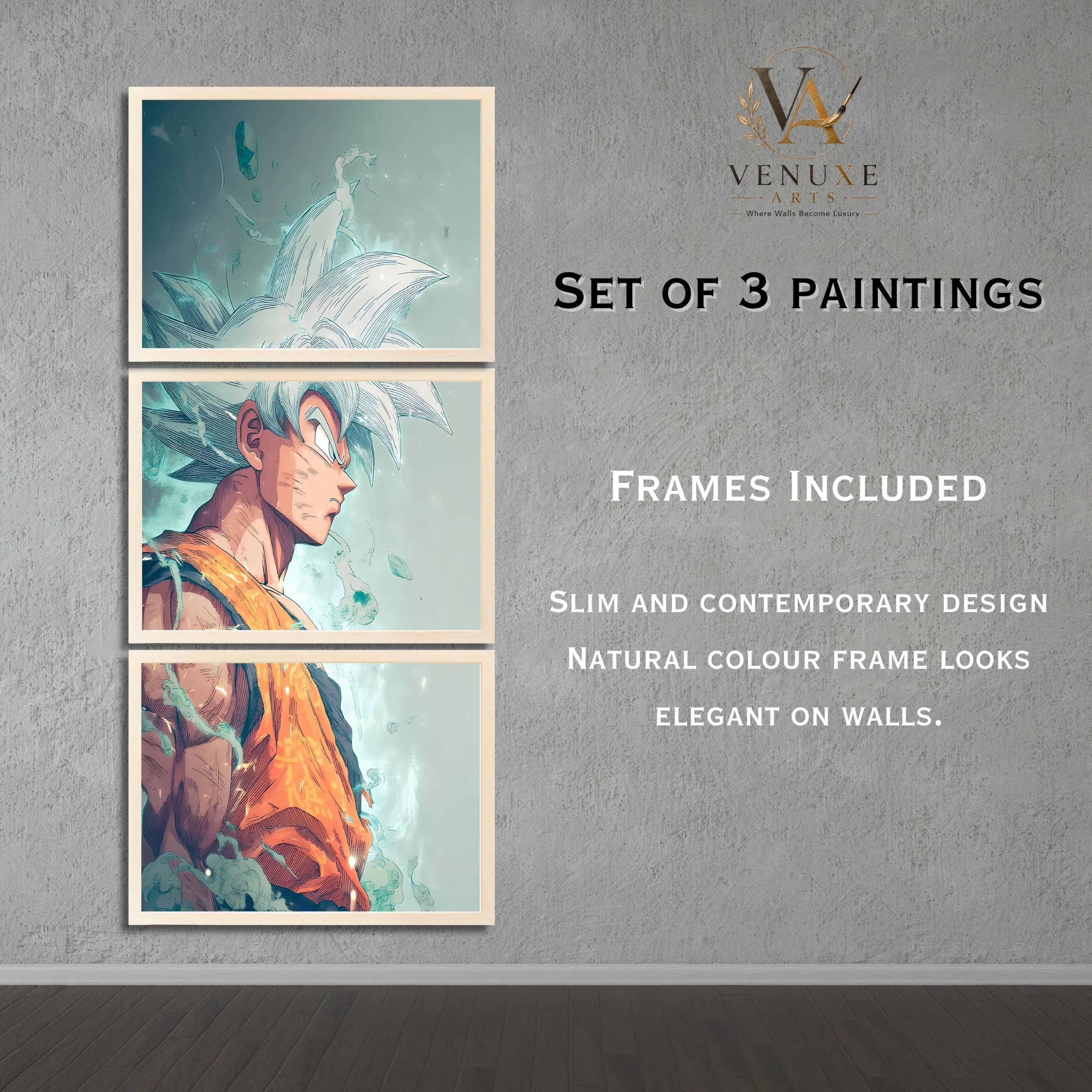 VENUXE ARTS Set Of 3 Anime Characters Wall Framed |Anime Characters Framed Poster for Living Room Bedroom Gaming Room Studio Wall Decor