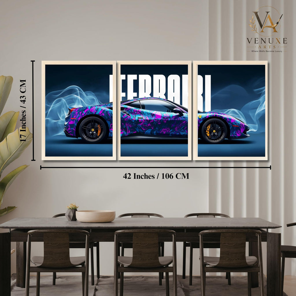 VENUXE ARTS Set Of 3 Big Sports Cars Framed Posters Gift Items for Boys Room Wall Decoration Bedroom Living Room Office Studio Décor | Car Poster Frame for Wall Décor