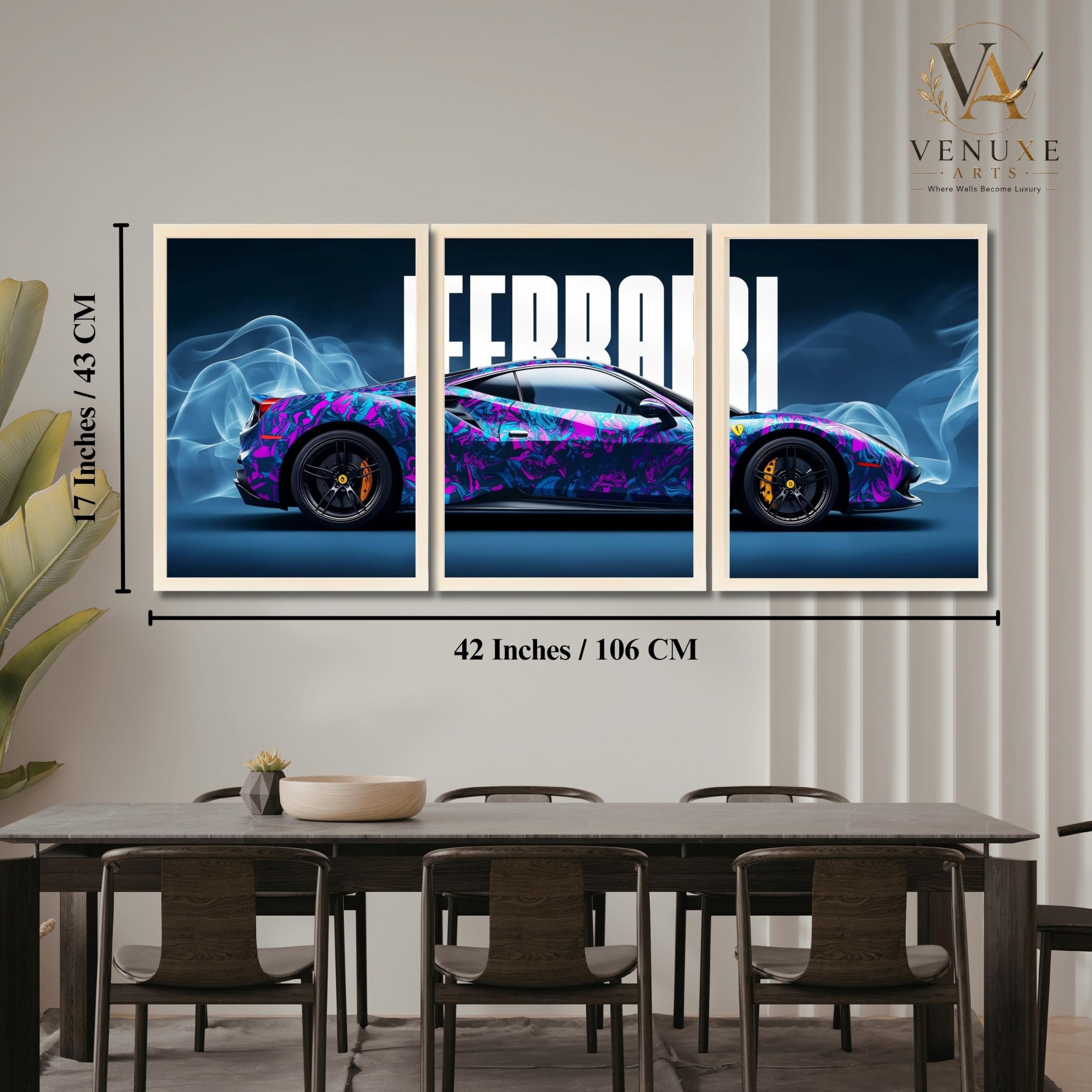 VENUXE ARTS Set Of 3 Big Sports Cars Framed Posters Gift Items for Boys Room Wall Decoration Bedroom Living Room Office Studio Décor | Car Poster Frame for Wall Décor