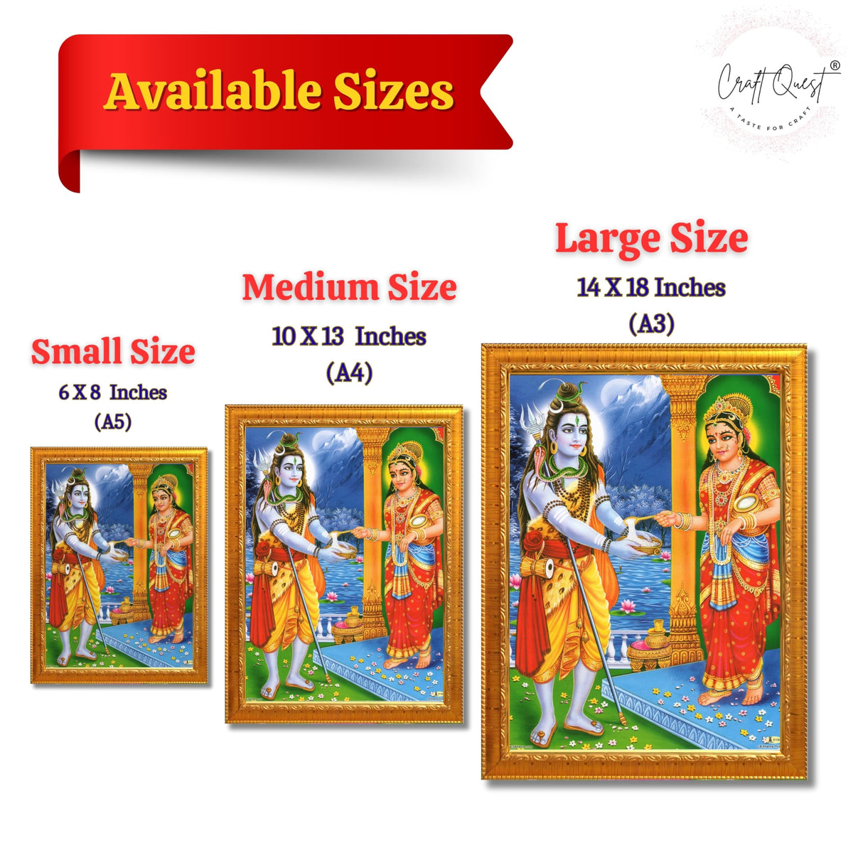 CRAFT QUEST Shiva & Maa Annapurna devi sitting on throne photo frame with Laminated Poster for Kitchen Worship