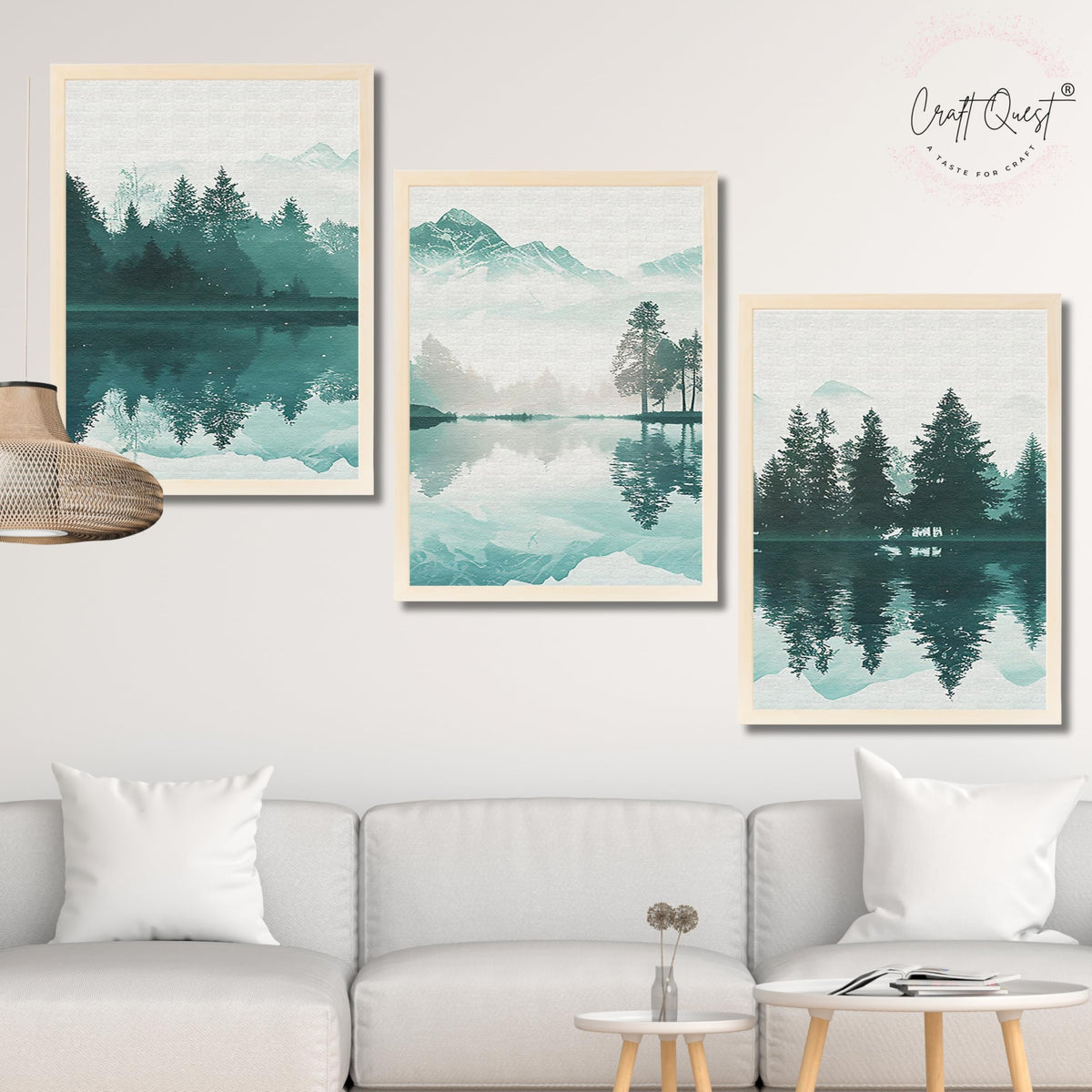 CRAFT QUEST Nature Inspired Series Paintings With Trees & Mountains Wall Art | Set of 3 Frames for Home Decoration | Ideal for Living Room, Bedroom & Offices