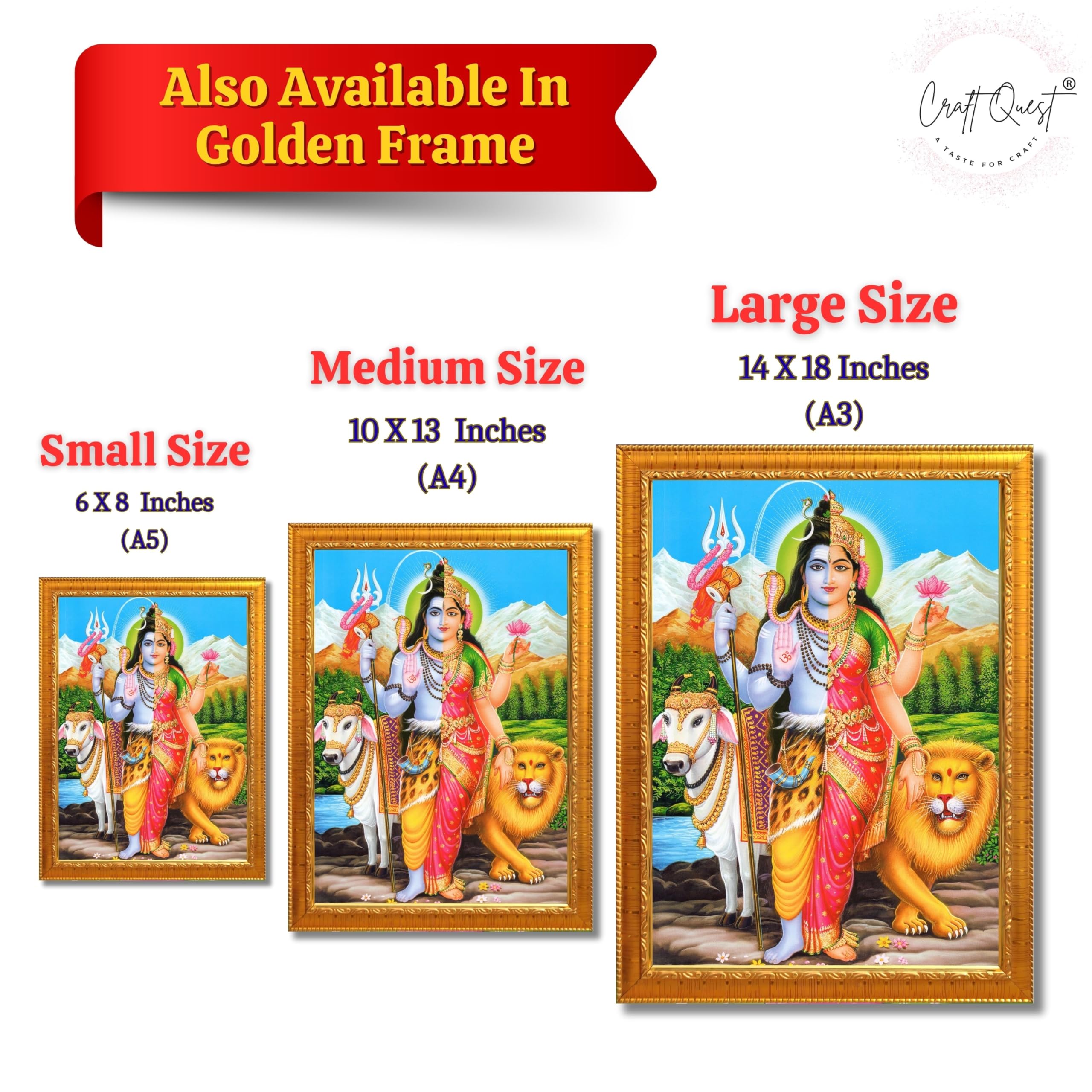 CRAFT QUEST Ardhanarishvara Arthanareeswara Shiv Parvati Photo Frame | Religious Photo Frame | Ideal for Home, Office, Temple & Puja Room, Wall Decor