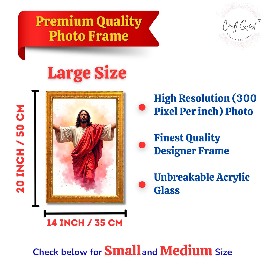 CRAFT QUEST Jesus Christ Photo with Frame, Photo Frame, Jesus Painting, Christian Wall Frames
