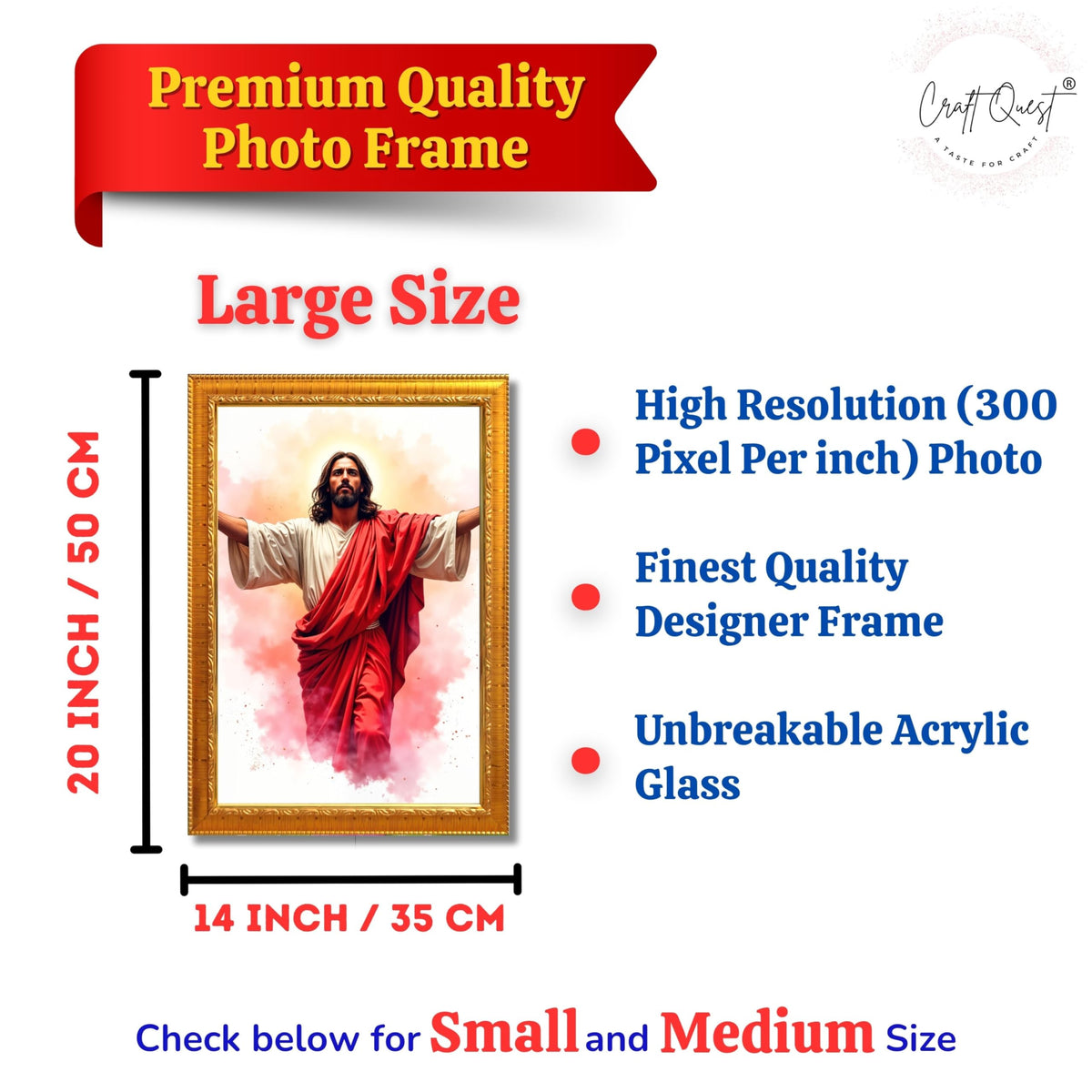 CRAFT QUEST Jesus Christ Photo with Frame, Photo Frame, Jesus Painting, Christian Wall Frames