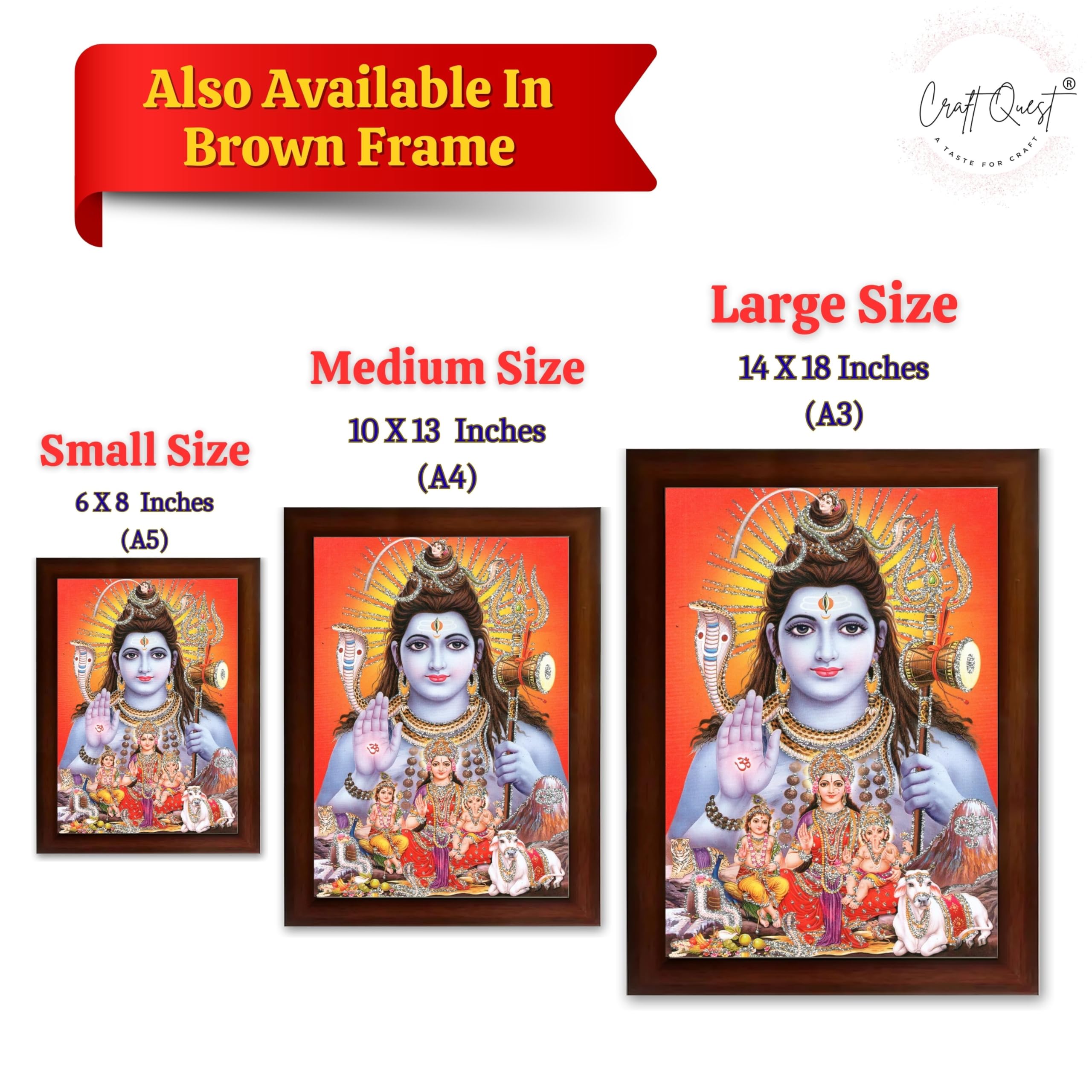 CRAFT QUEST God Shiv Ji Shiva Wall Painting | Premium Framed Hindu God Wall Art | Spiritual Mahadev Poster for Living Room, Bedroom, Office, Meditation, Pooja & Temple Décor Item |